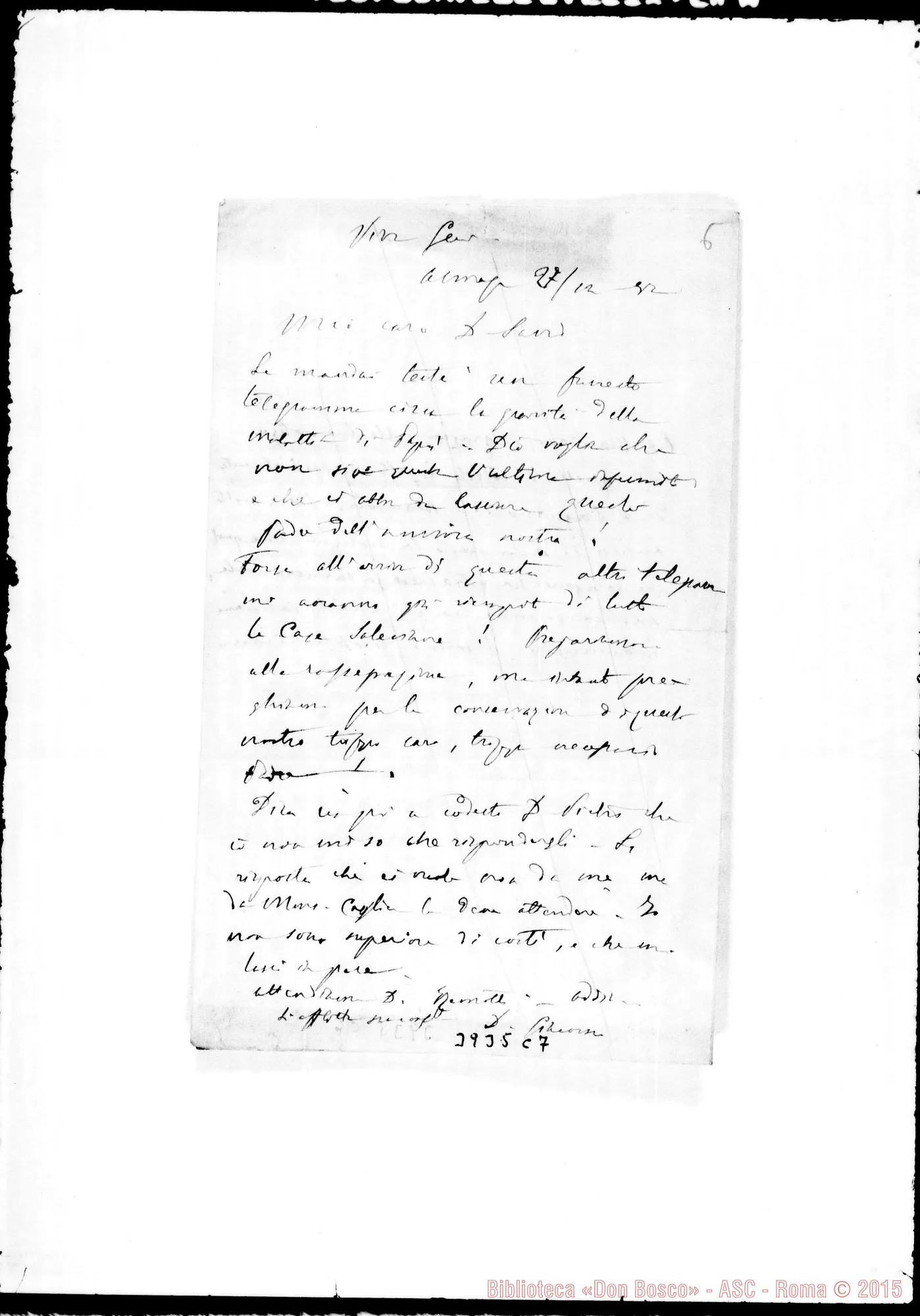 Fotogramma C 7 — « « Almagro, 27-12-1882 Lett, di D. Costamagna G.