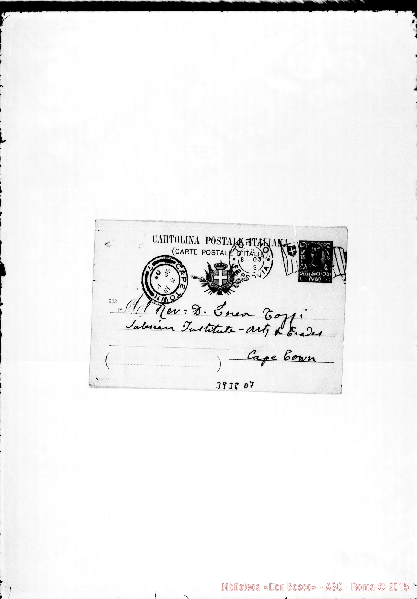 Fotogramma D 7 — Tozzi Enea, SDB Torino, 12-08-1903 Cartolina