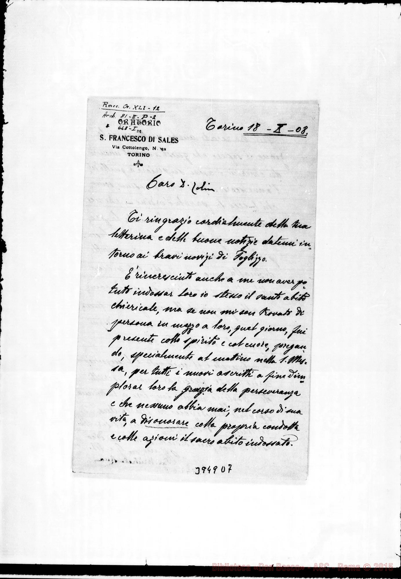Fotogramma D 7 — Zolin Giovanni, SDB Torino, 18-10-1908
