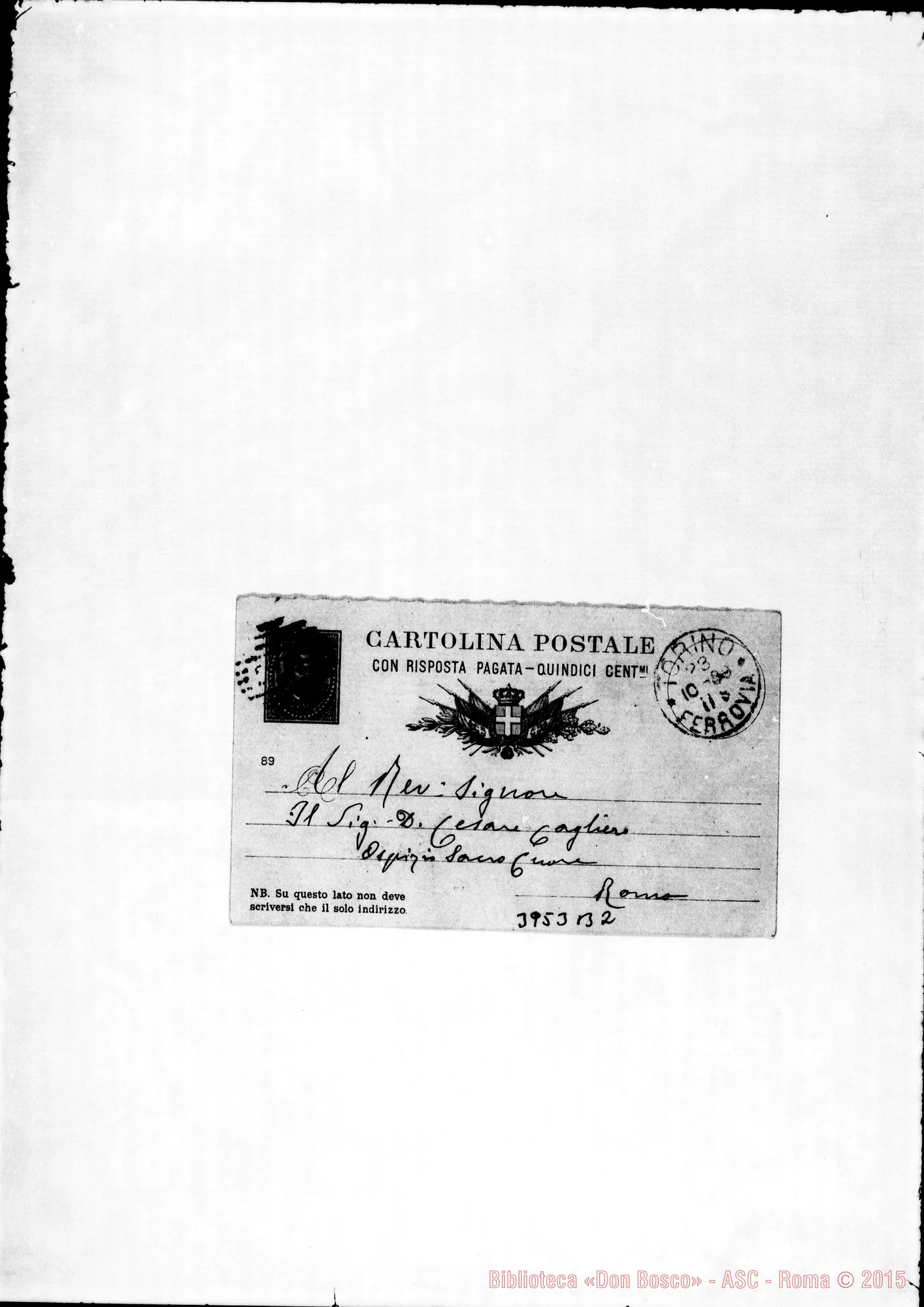Fotogramma B 2 — « « Torino, 23-10-1889 Cartolina postale