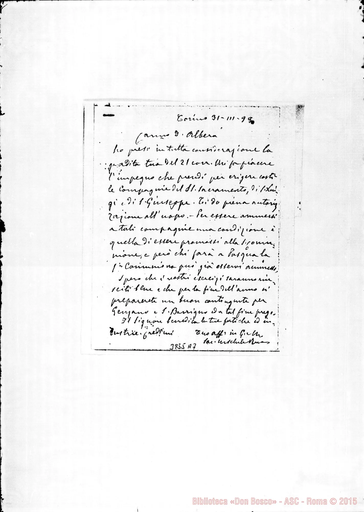 Fotogramma A 7 — Albera Gio. Batt., SDB Torino, 31-03-1898