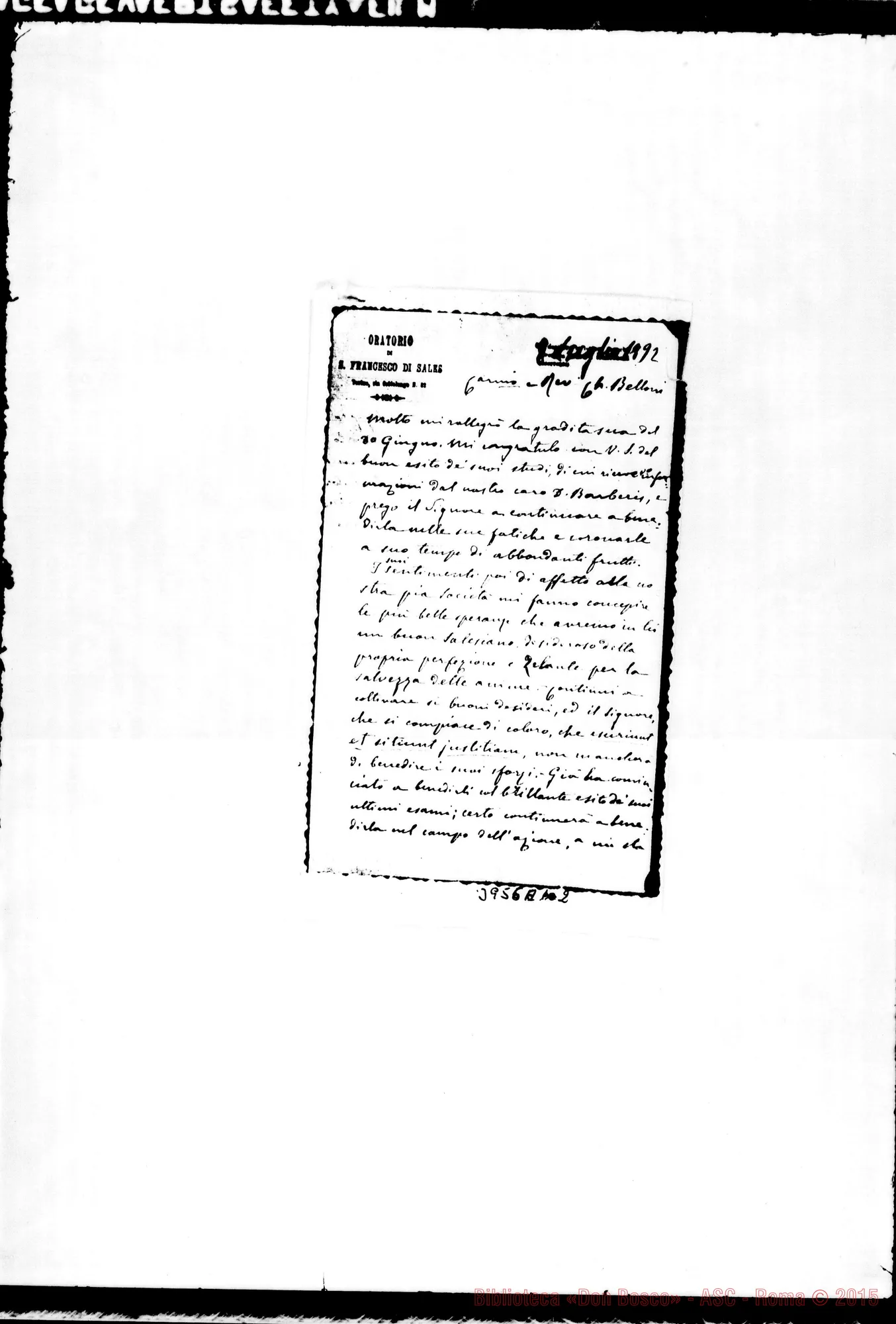 Fotogramma A 2 — Belloni Giovanni, SDB Torino, 8-07-1892