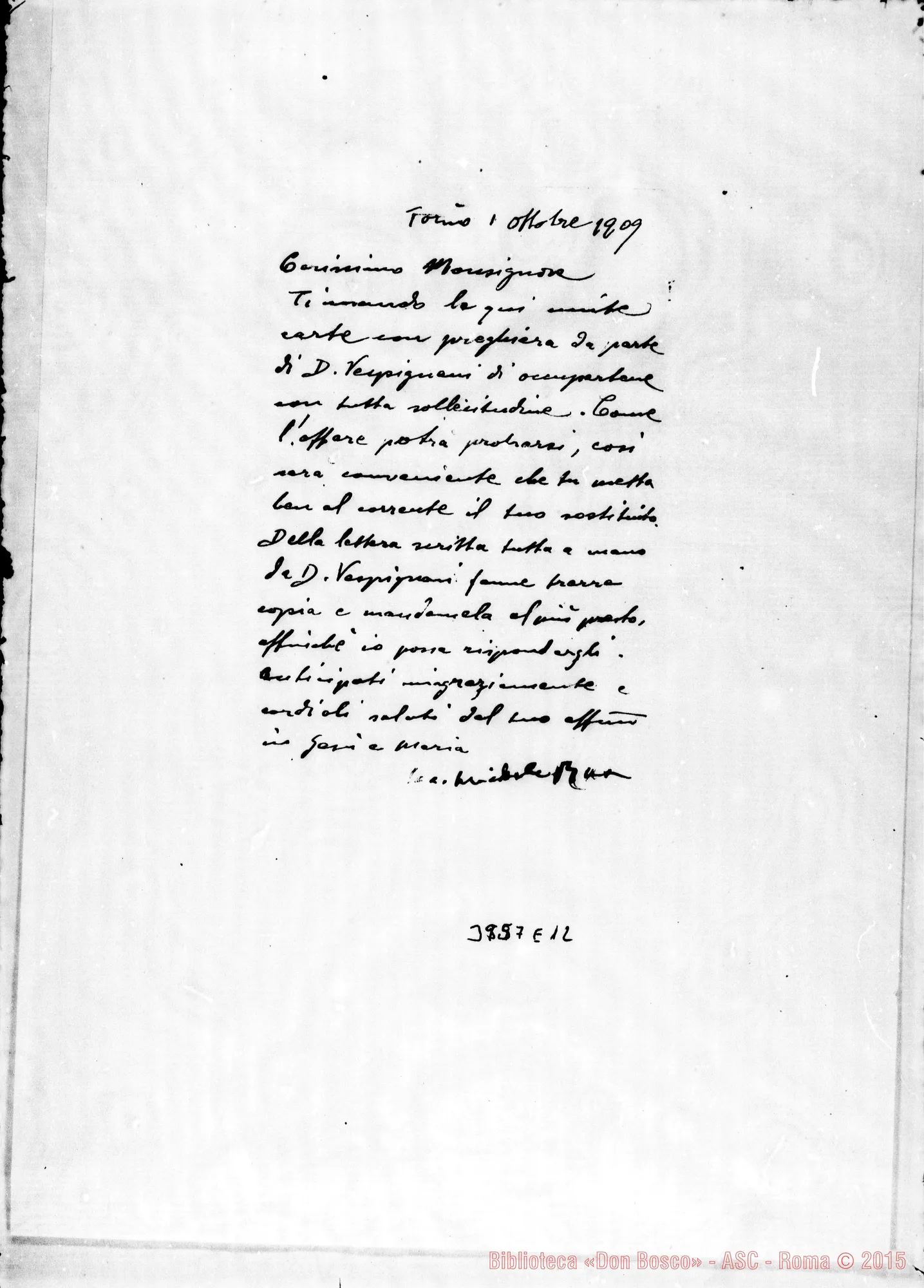 Fotogramma E 12 — « « Torino, 1-10-1909 Cfr. orig.