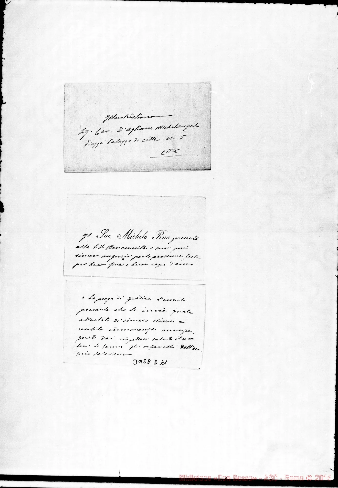 Fotogramma D 11 — D’Agliano Michelangelo, cav. senzadata Biglietto da visita