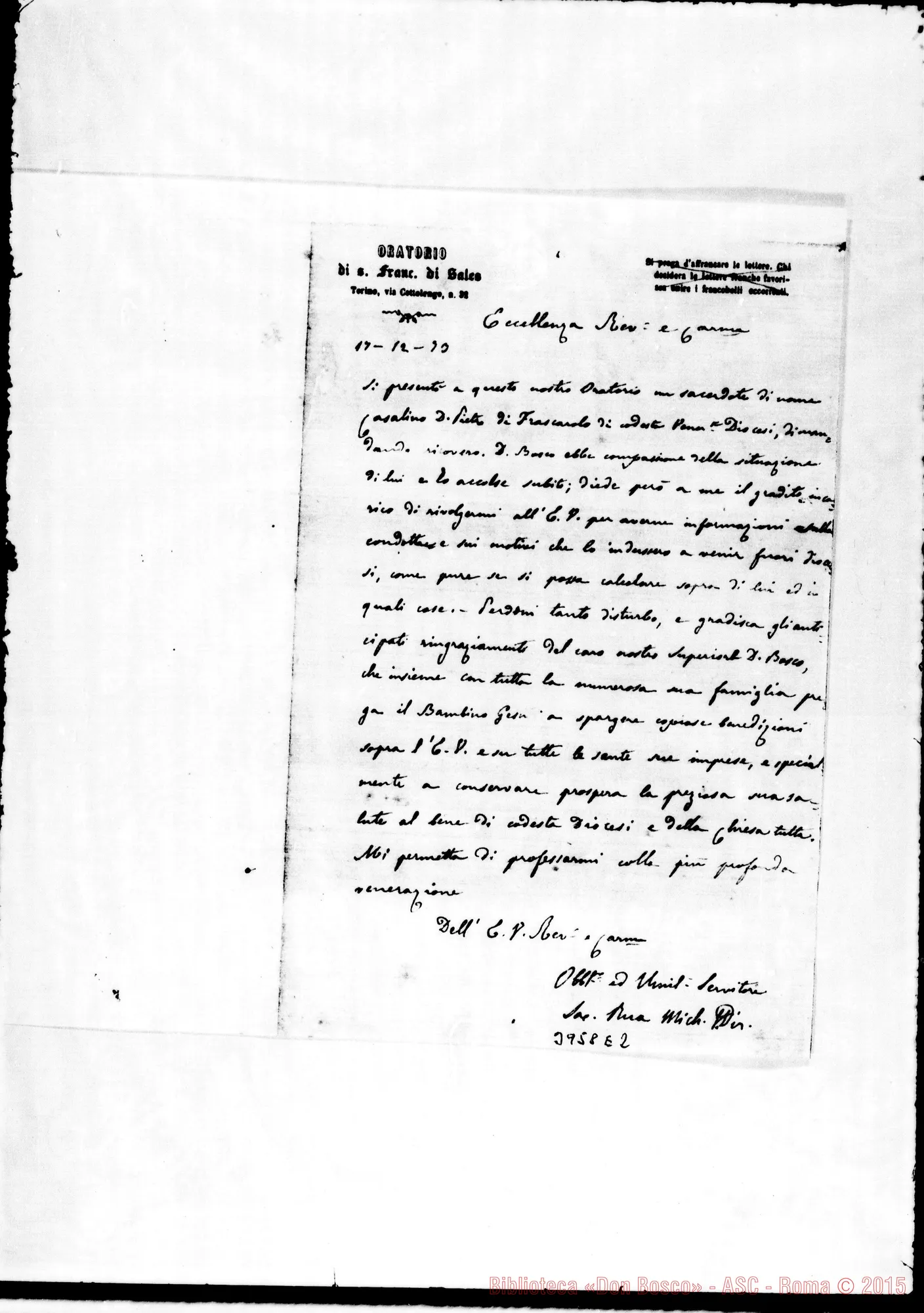 Fotogramma E 2 — De Gaudenzi Pietro, vesc. di Vigevano Torino, 17-12-1873