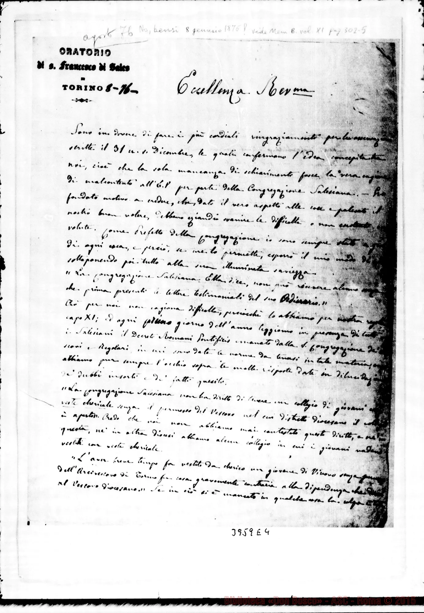 Fotogramma E 4 — Gastaldi Lorenzo, arciv. Torino, 8-01-1876 Cfr. orig. in 673 B4