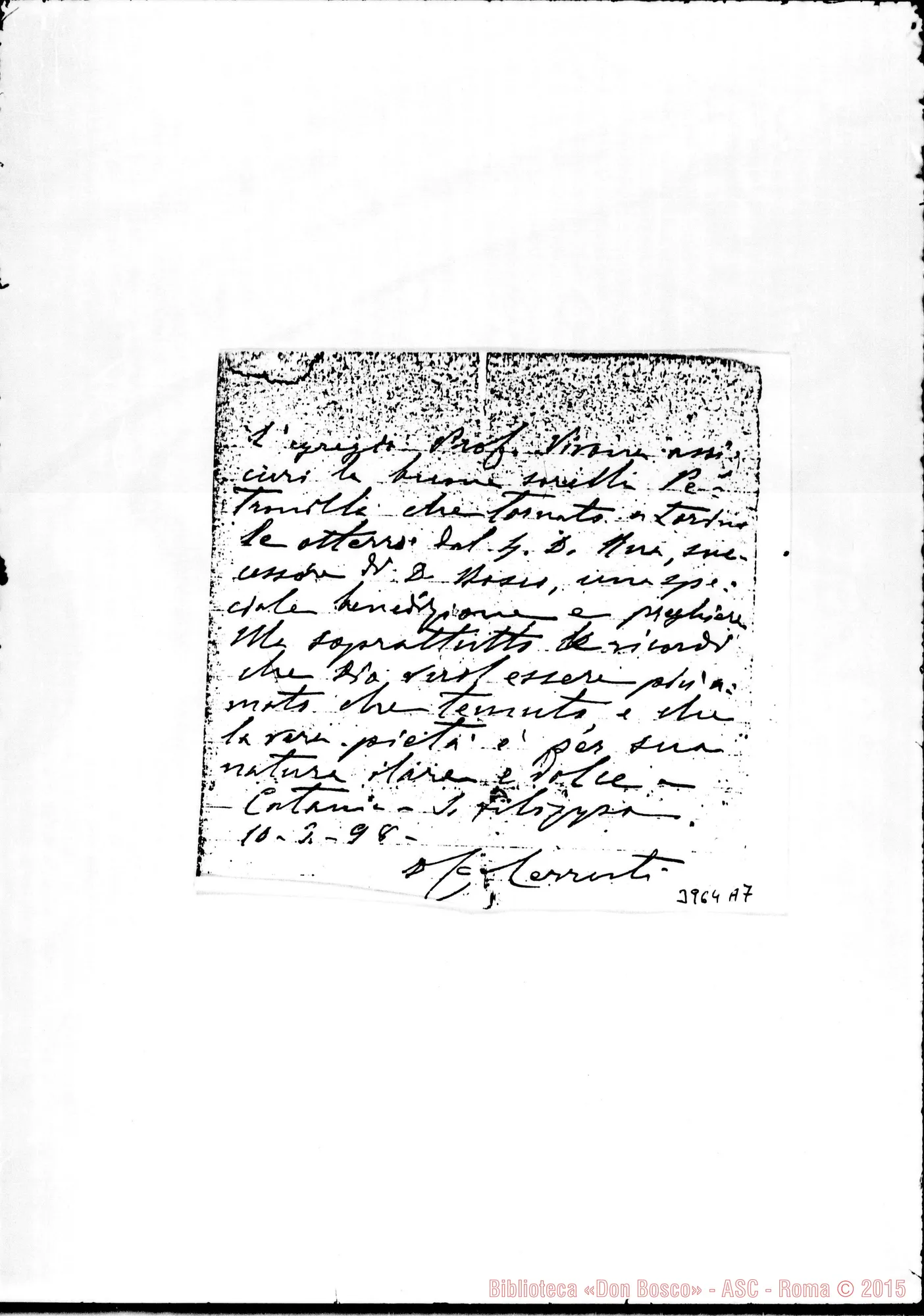 Fotogramma A 7 — Petronilla, sig.ra Torino, 15-04-1898 All. lett. di D. Cerruti F. del 10-03-1898