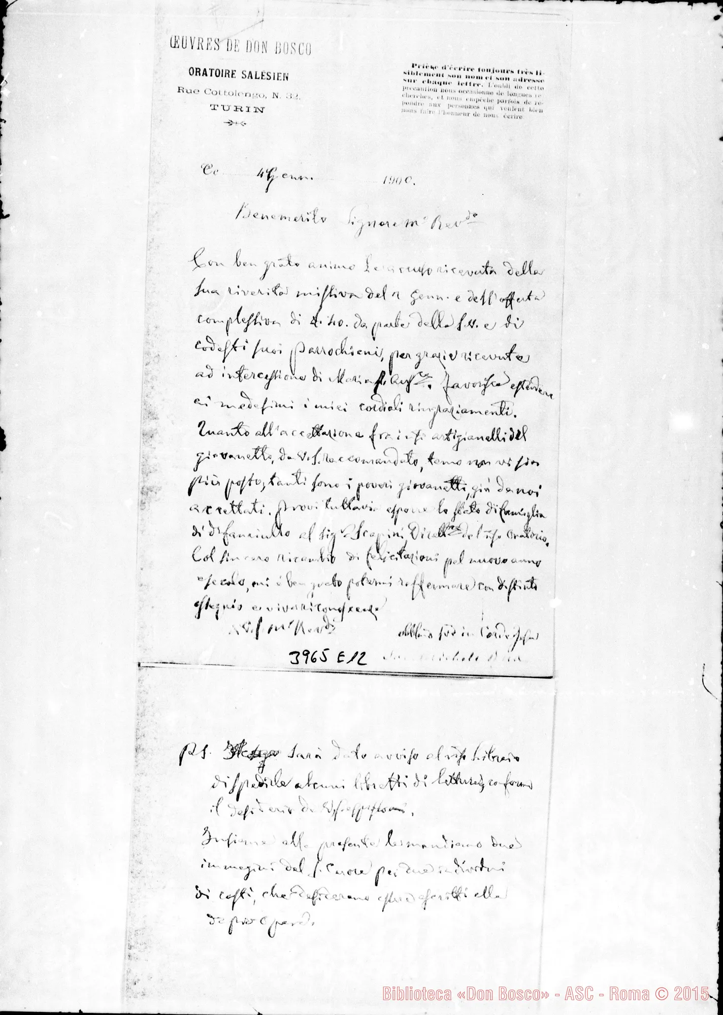 Fotogramma E 12 — ZOPPE (Treviso), parroco Torino, 4-01-1900