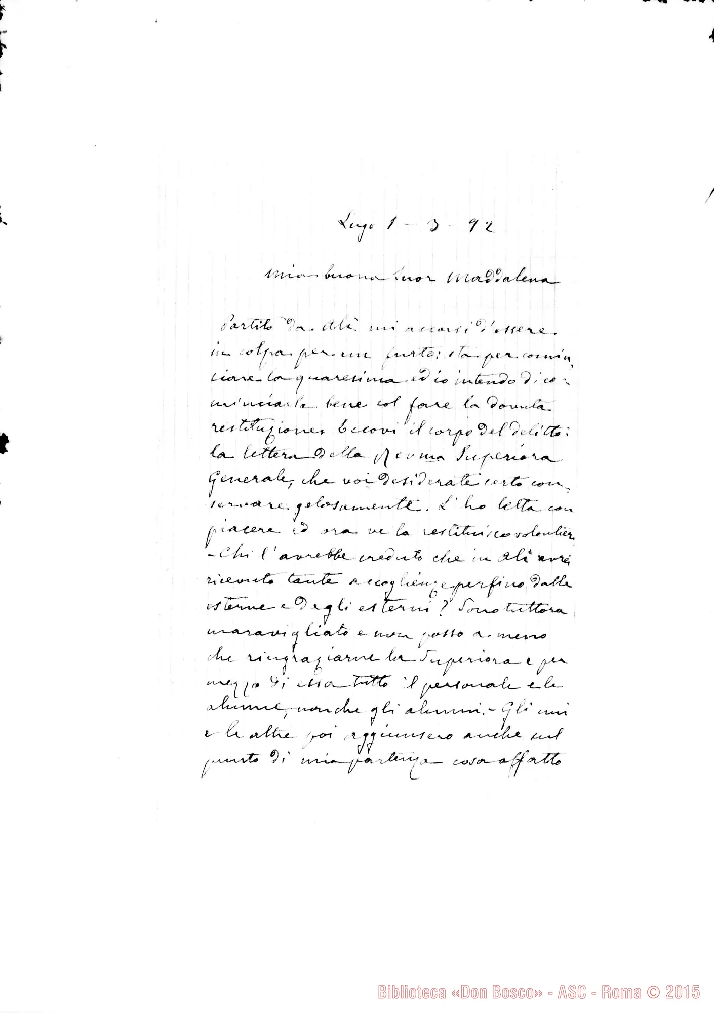 Fotogramma A 2 — Morano Maddalena, suora Lugo, 1-03-1892
