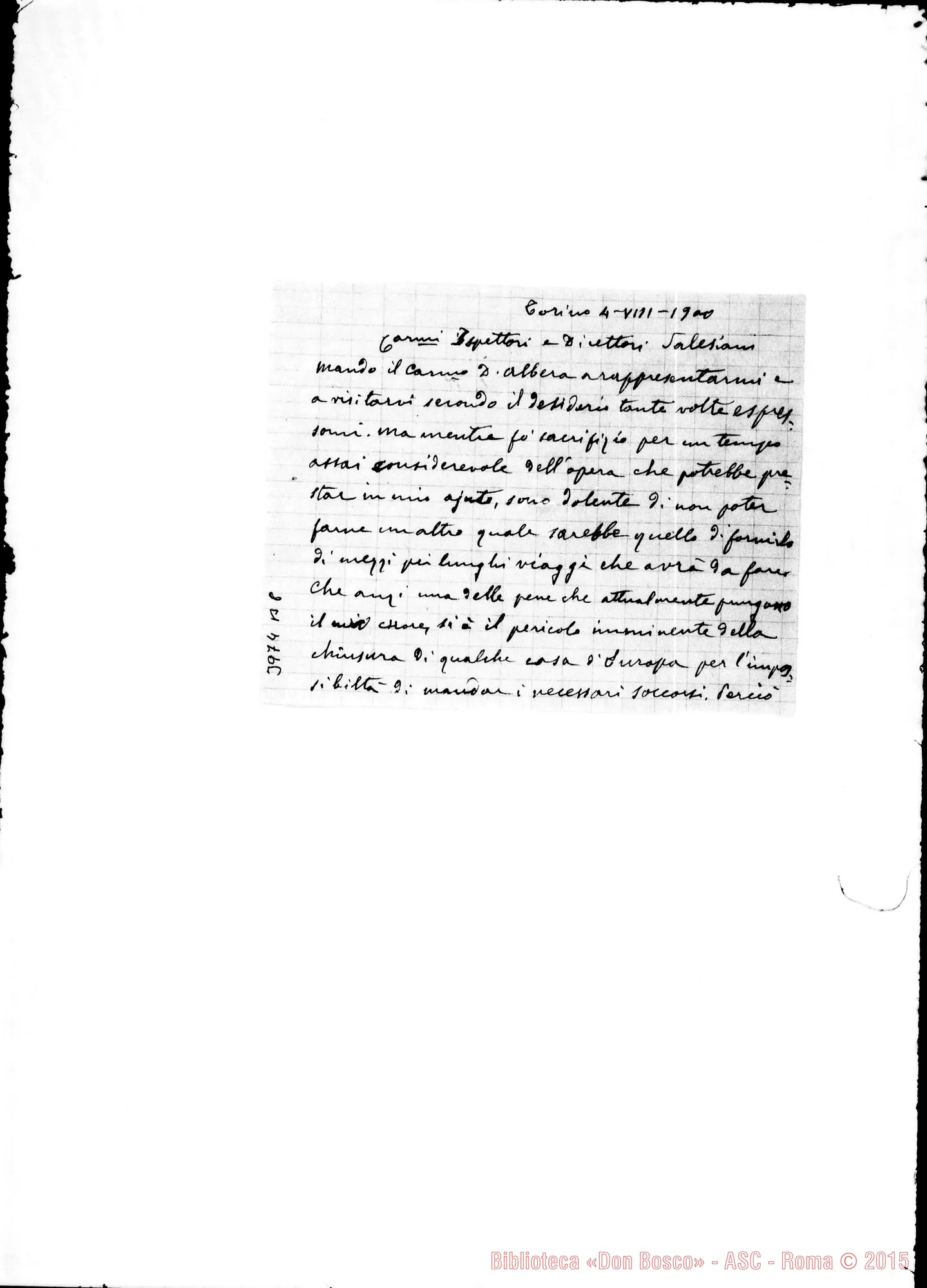 Fotogramma B 8 — 4-08-1900: Annunzia l’invio del Visitatore in Europa. Ms. autogr. Rua