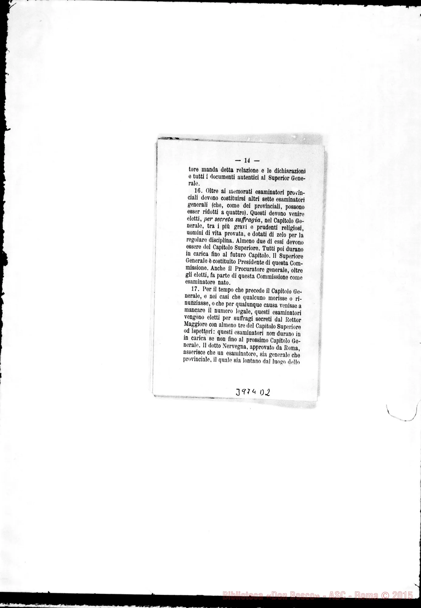 Fotogramma D 2 — 5-08- Presenta norme pratiche per il Decreto «Regulari Disciplinae». Stampato Firma autogr. Rua