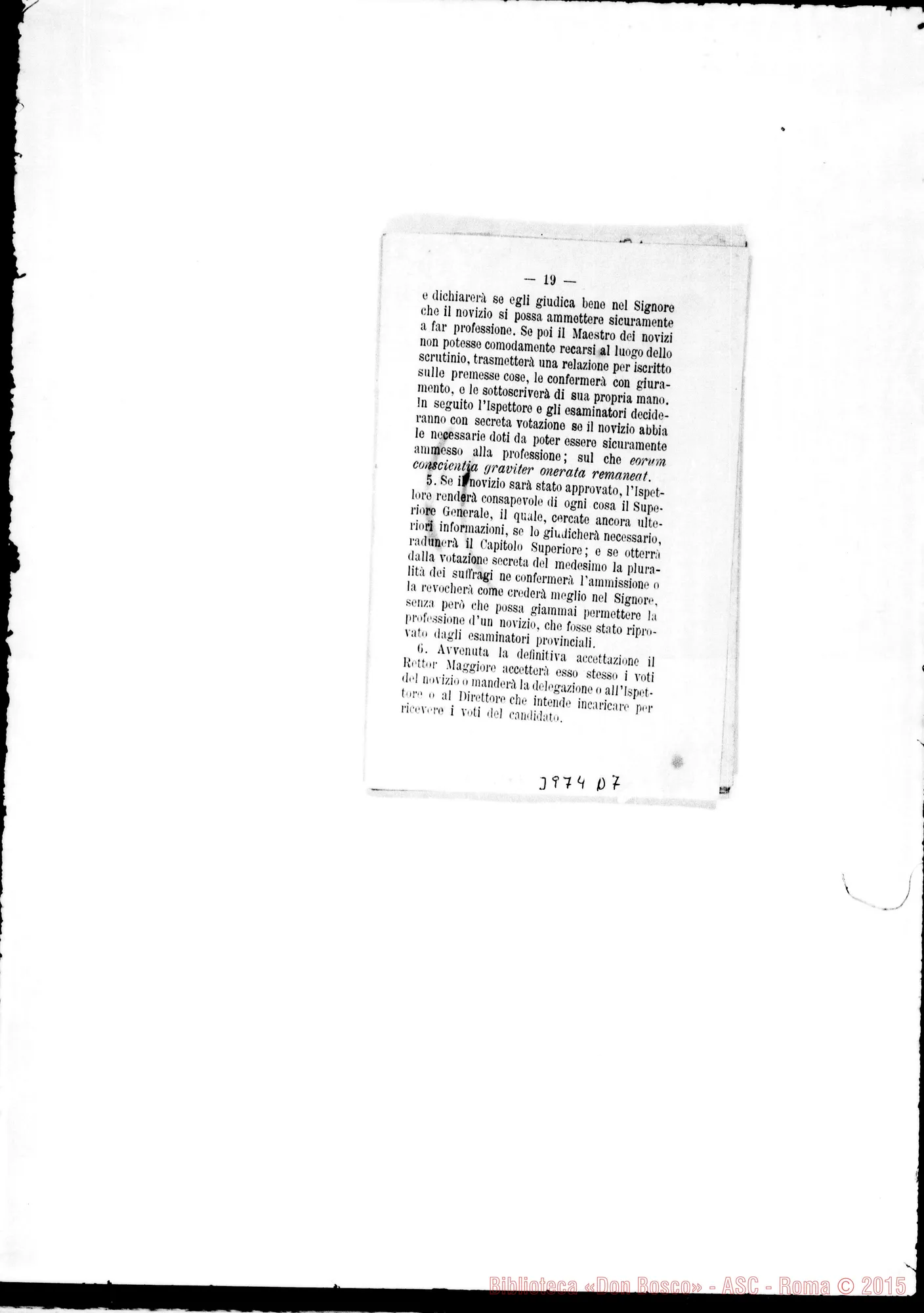 Fotogramma D 7 — 5-08- Presenta norme pratiche per il Decreto «Regulari Disciplinae». Stampato Firma autogr. Rua