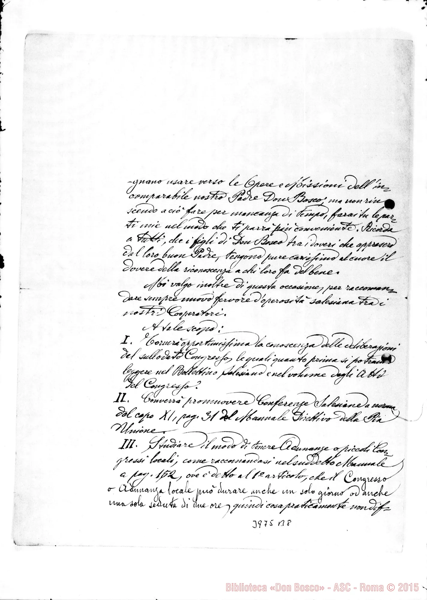 Fotogramma B 8 — 24-06-1903: Ringrazia i Cooperatori per le loro adesioni al Terzo Congresso. Ms. allogr. con firma autogr. Rua. Due copie