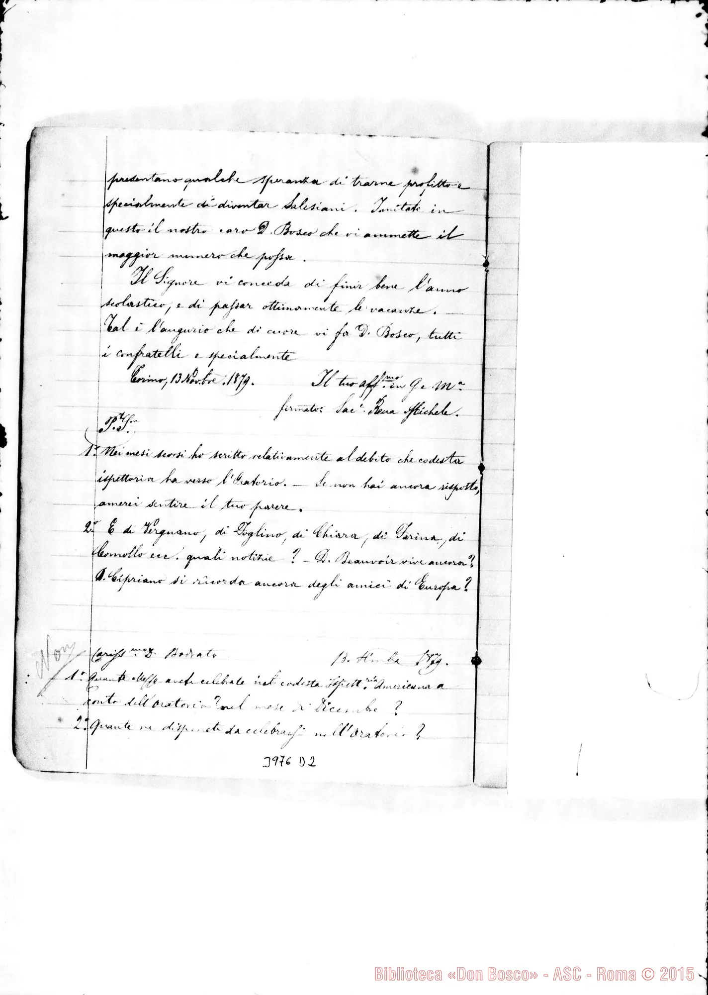 Fotogramma D 2 — 1879-1886: «Circolari all'Ispettoria Americana». Quaderno ms. allogr. in parte E autogr. Rua in altra
