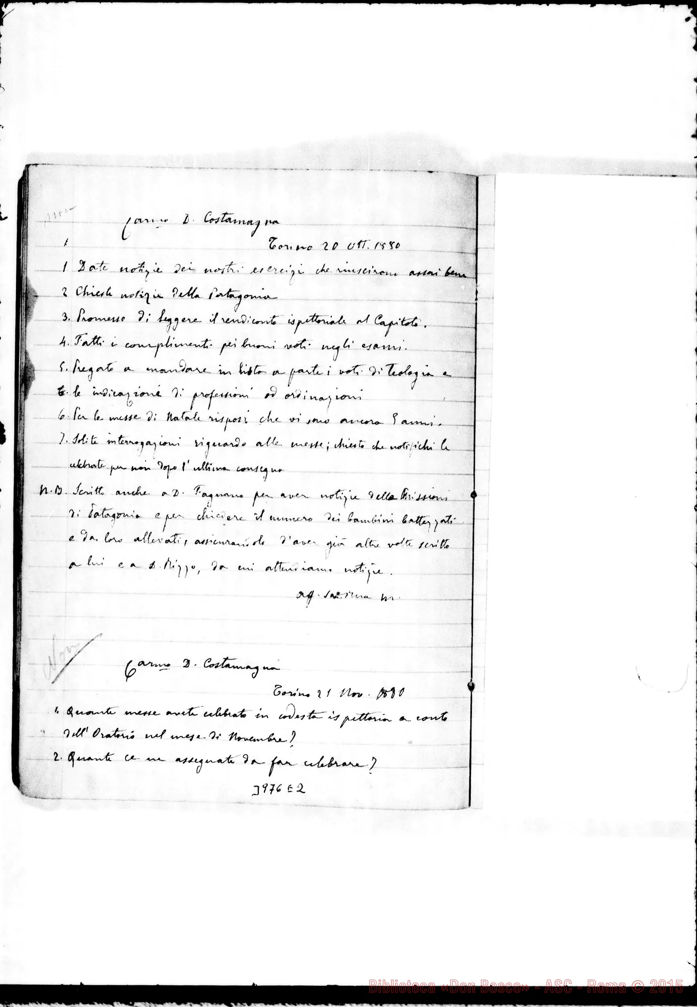 Fotogramma E 2 — 1879-1886: «Circolari all'Ispettoria Americana». Quaderno ms. allogr. in parte E autogr. Rua in altra