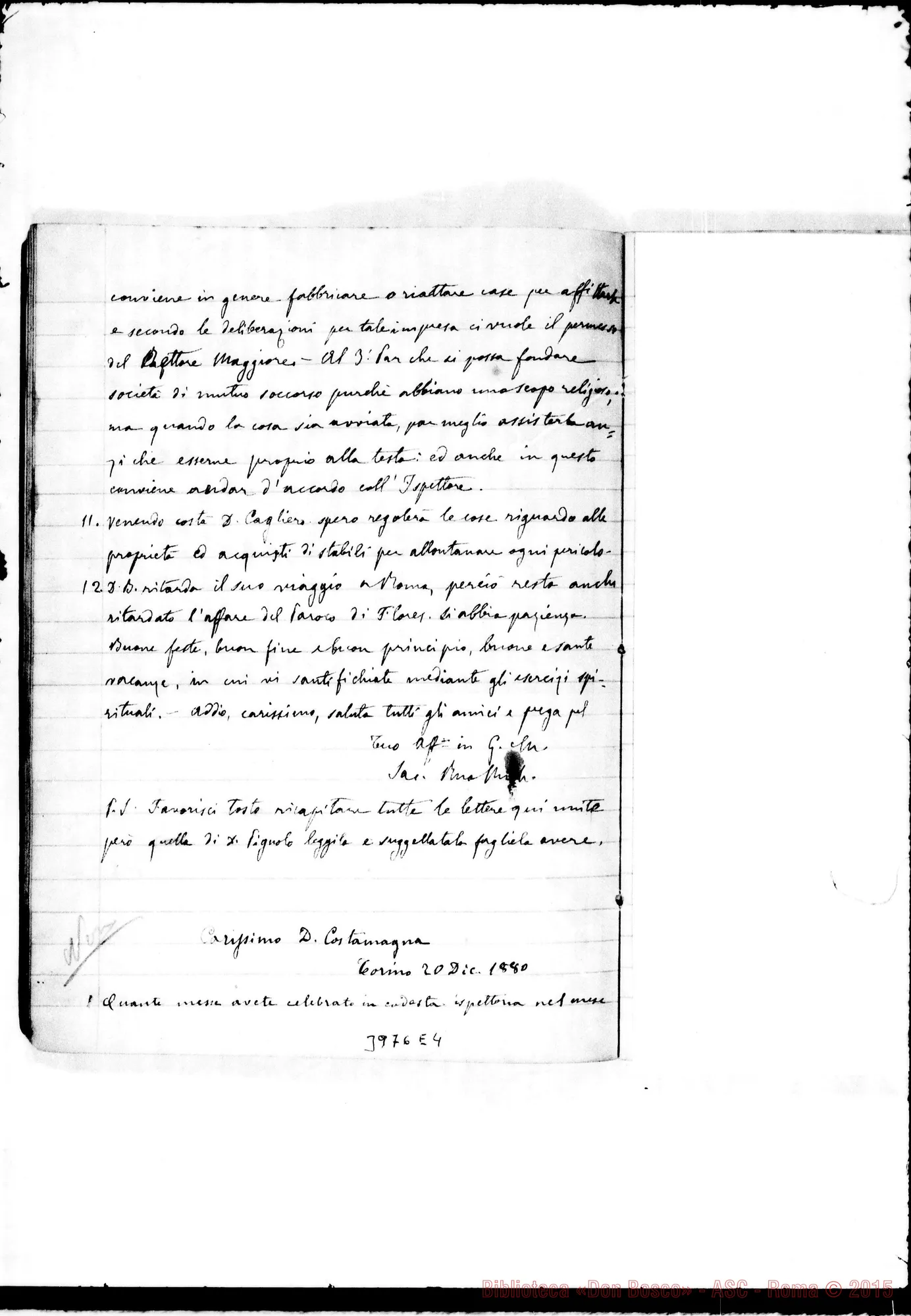 Fotogramma E 4 — 1879-1886: «Circolari all'Ispettoria Americana». Quaderno ms. allogr. in parte E autogr. Rua in altra
