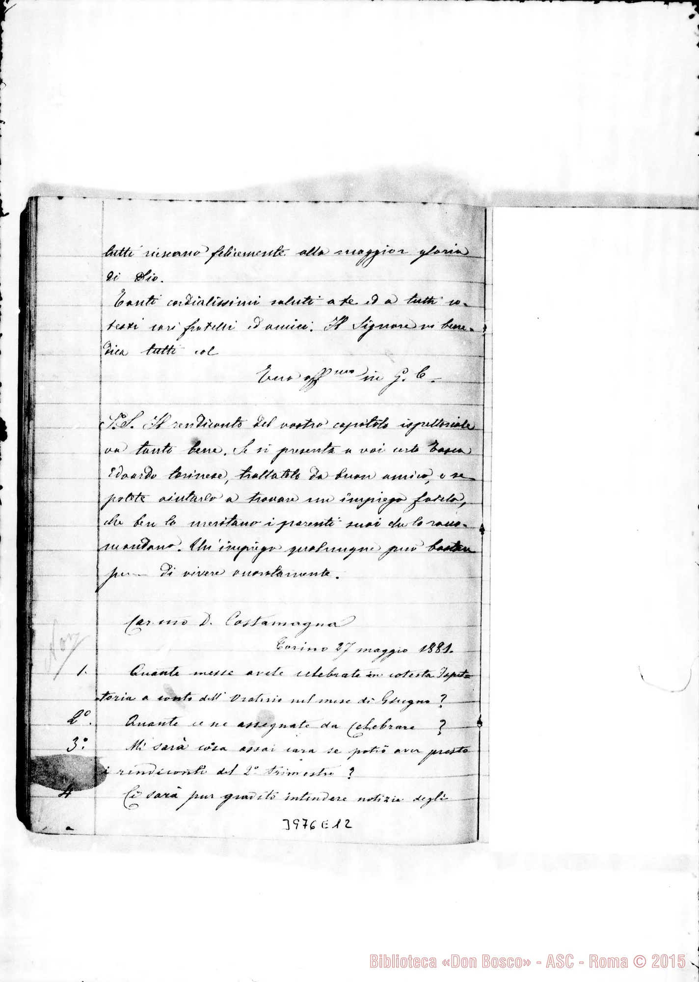 Fotogramma E 12 — 1879-1886: «Circolari all'Ispettoria Americana». Quaderno ms. allogr. in parte E autogr. Rua in altra