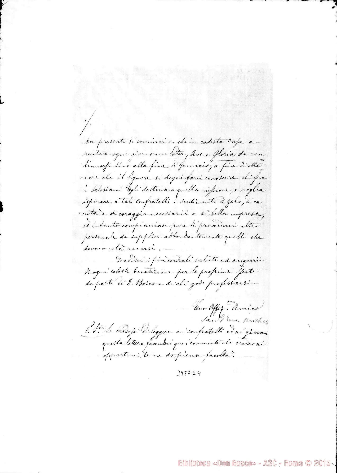 Fotogramma E 4 — 18-12-1879: Sulla Patagonia. Ms. allogr. con firma autogr. Rua. Tre copie