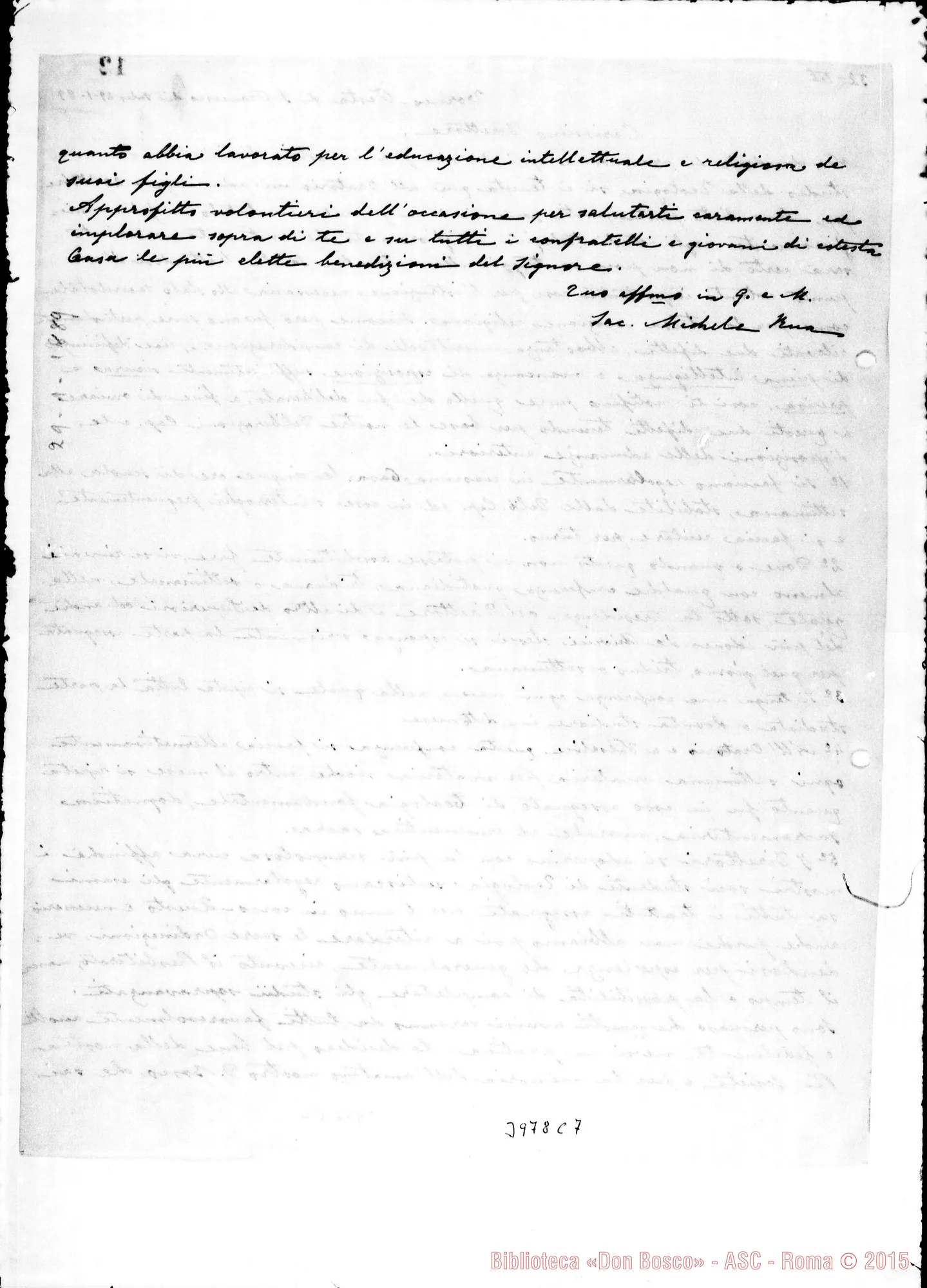 Fotogramma C 7 — 29-01-1889: Sullo studio della teologia. Due copie ms. allogr.