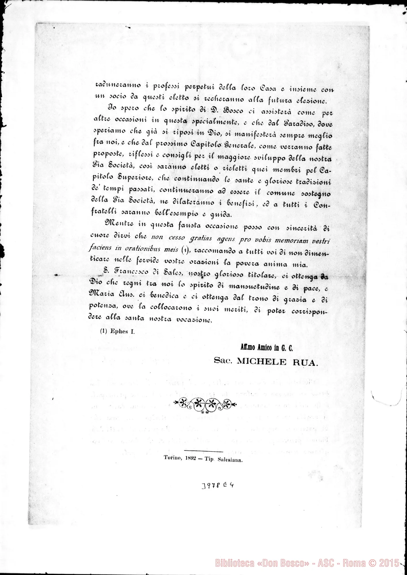 Fotogramma E 4 — 19-03-1892: Annunzio del Sesto Capitolo Generale. Stampato