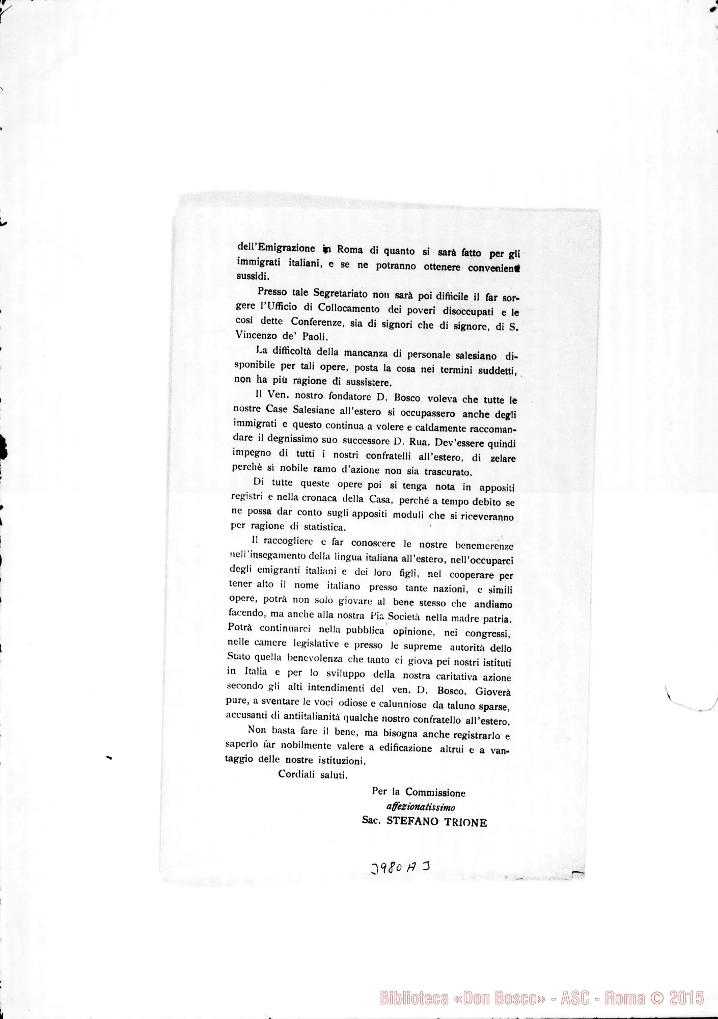 Fotogramma A 3 — 31-10-1908: Circolare di D. Trione con postilla di D. Rua. Stampato