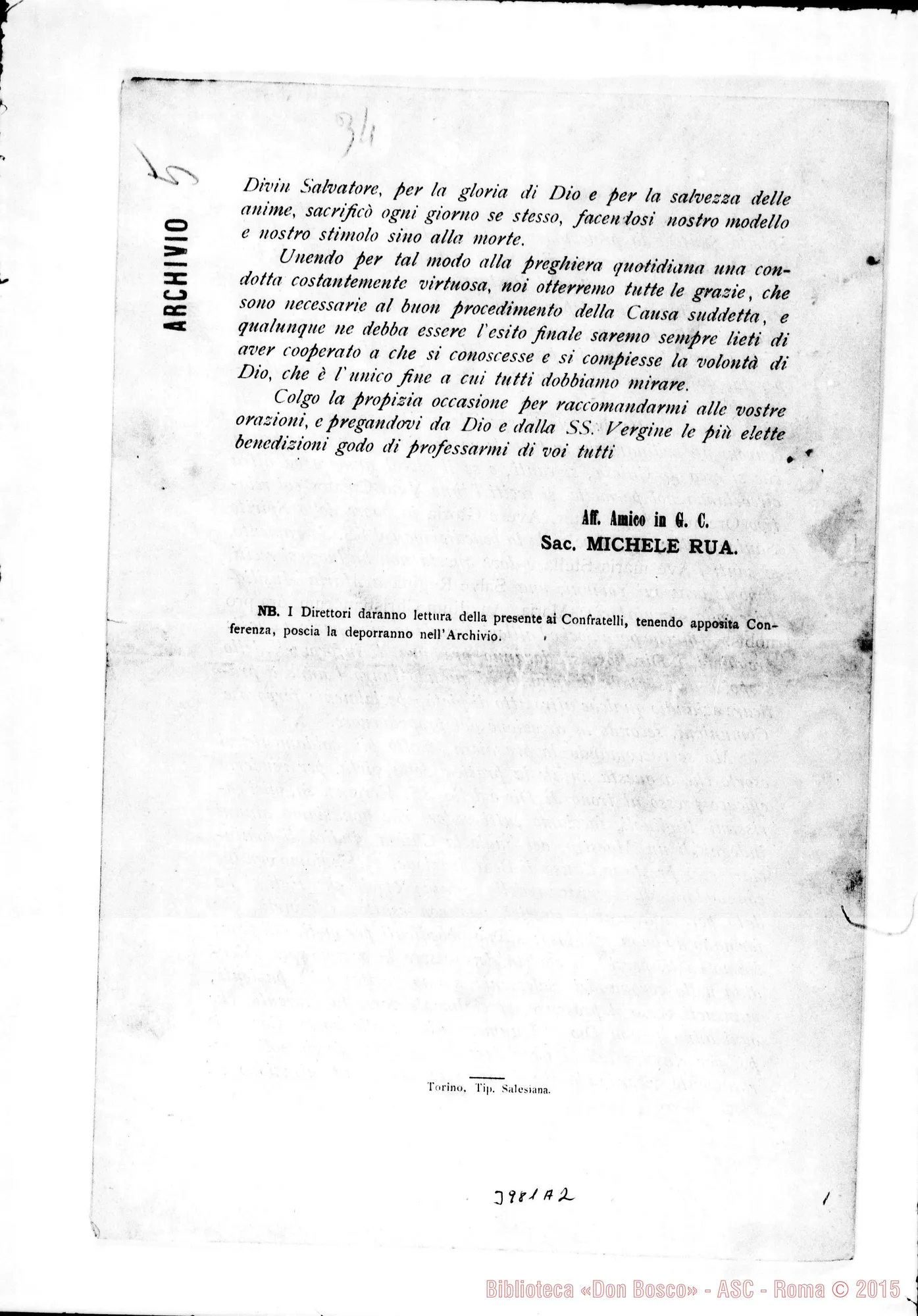 Fotogramma A 2 — 6-06-1890: Inizio della Causa di Beatificazione di D. Bosco. Stampato