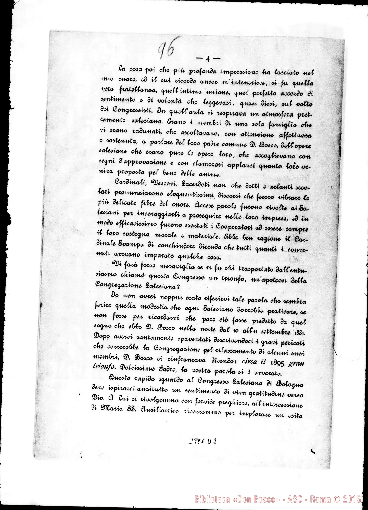 Fotogramma D 2 — 30-04- Sul Primo Congresso Salesiano A Bologna. Stampato