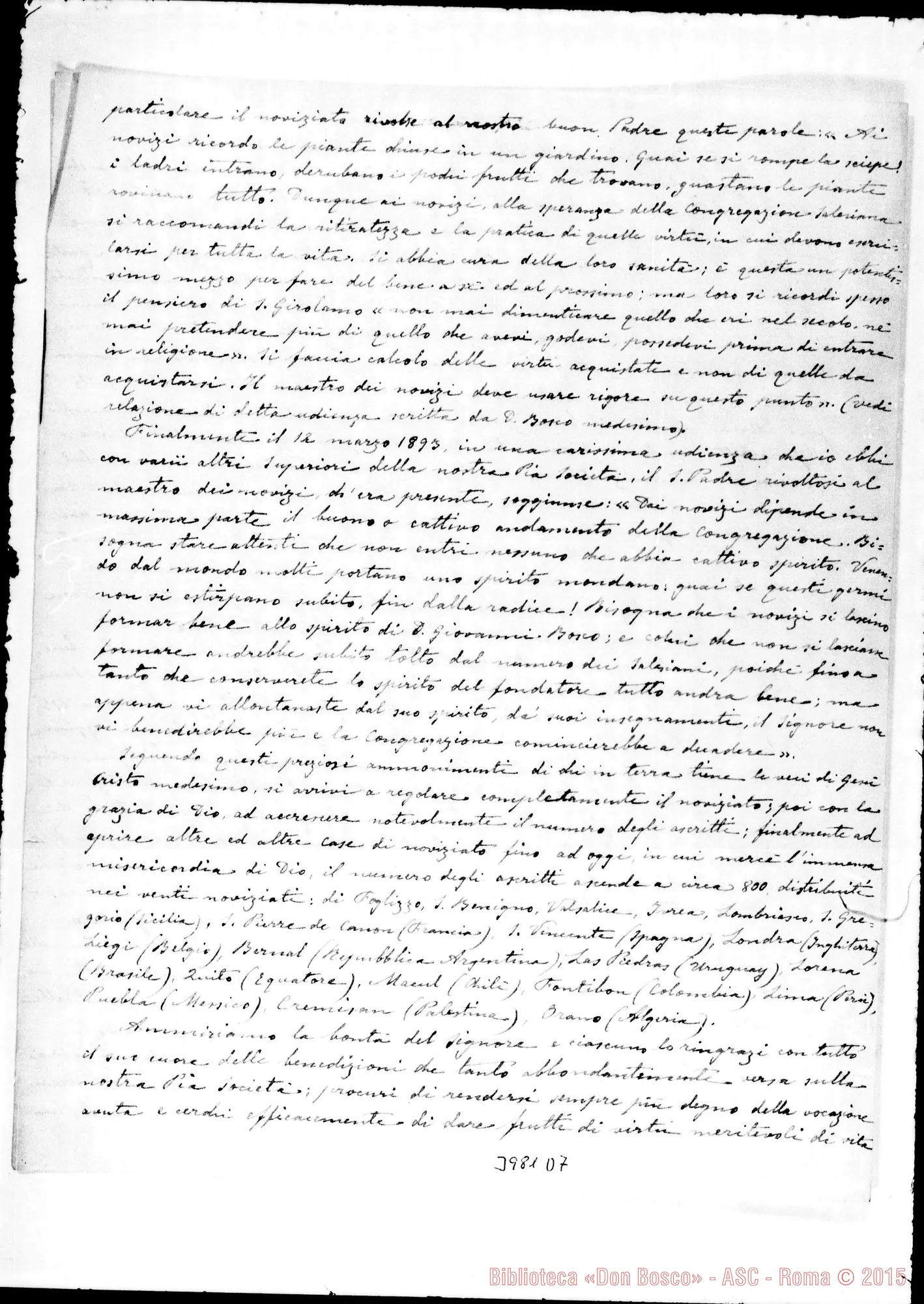 Fotogramma D 7 — 25-12- Notizie storiche sui «Noviziati Salesiani». Ms. allogr.