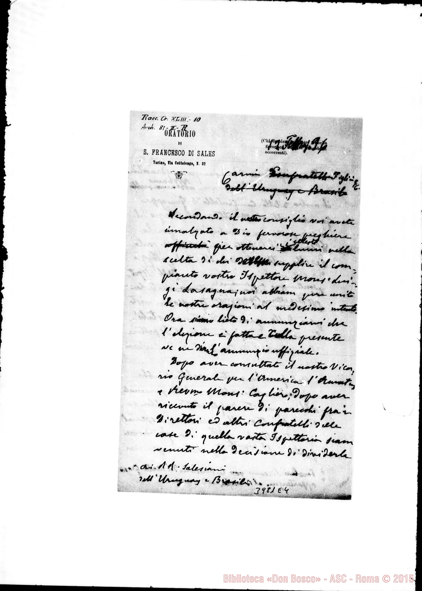 Fotogramma E 4 — 12-02- D. Gamba, successore di Mons. Lasagna. Minuta ms. autogr. Rua