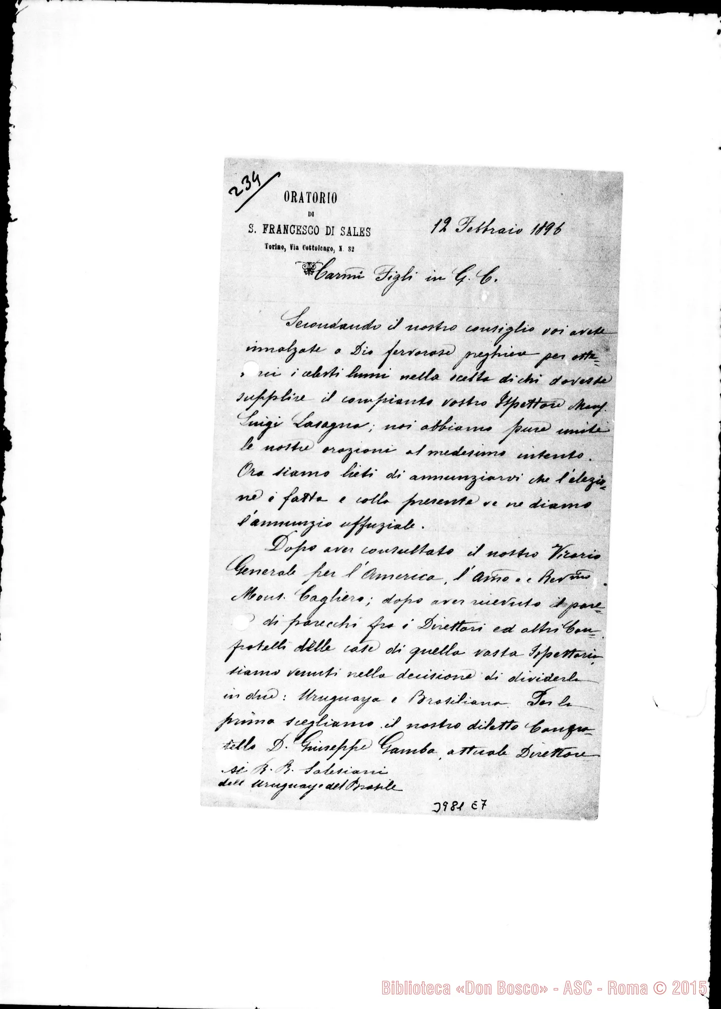 Fotogramma E 7 — Bella copia, con firma E postilla autogr. Rua
