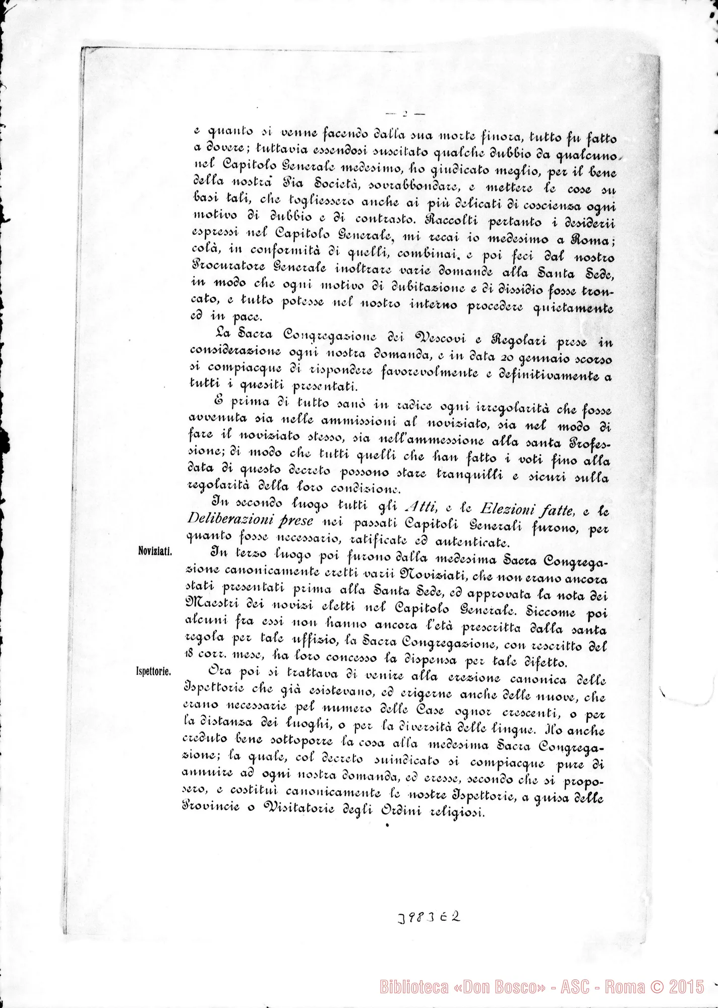 Fotogramma E 2 — 19-03-1902: Su Privilegi, Noviziato, Capitoli Generali, Studi… Stampato