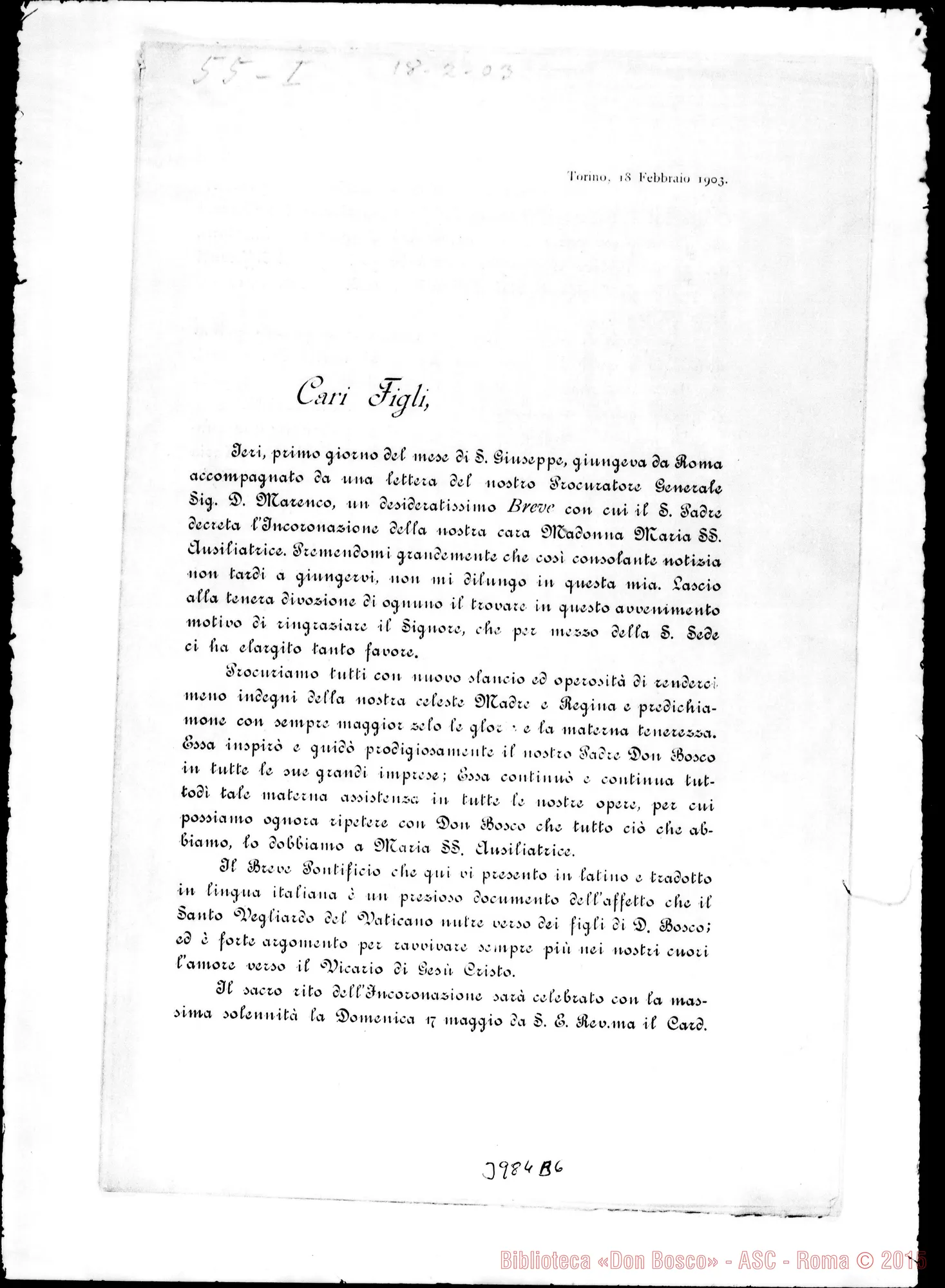 Fotogramma B 6 — 18-02- Incoronazione della Vergine Ausiliatrice. Ms. allogr. E stampato