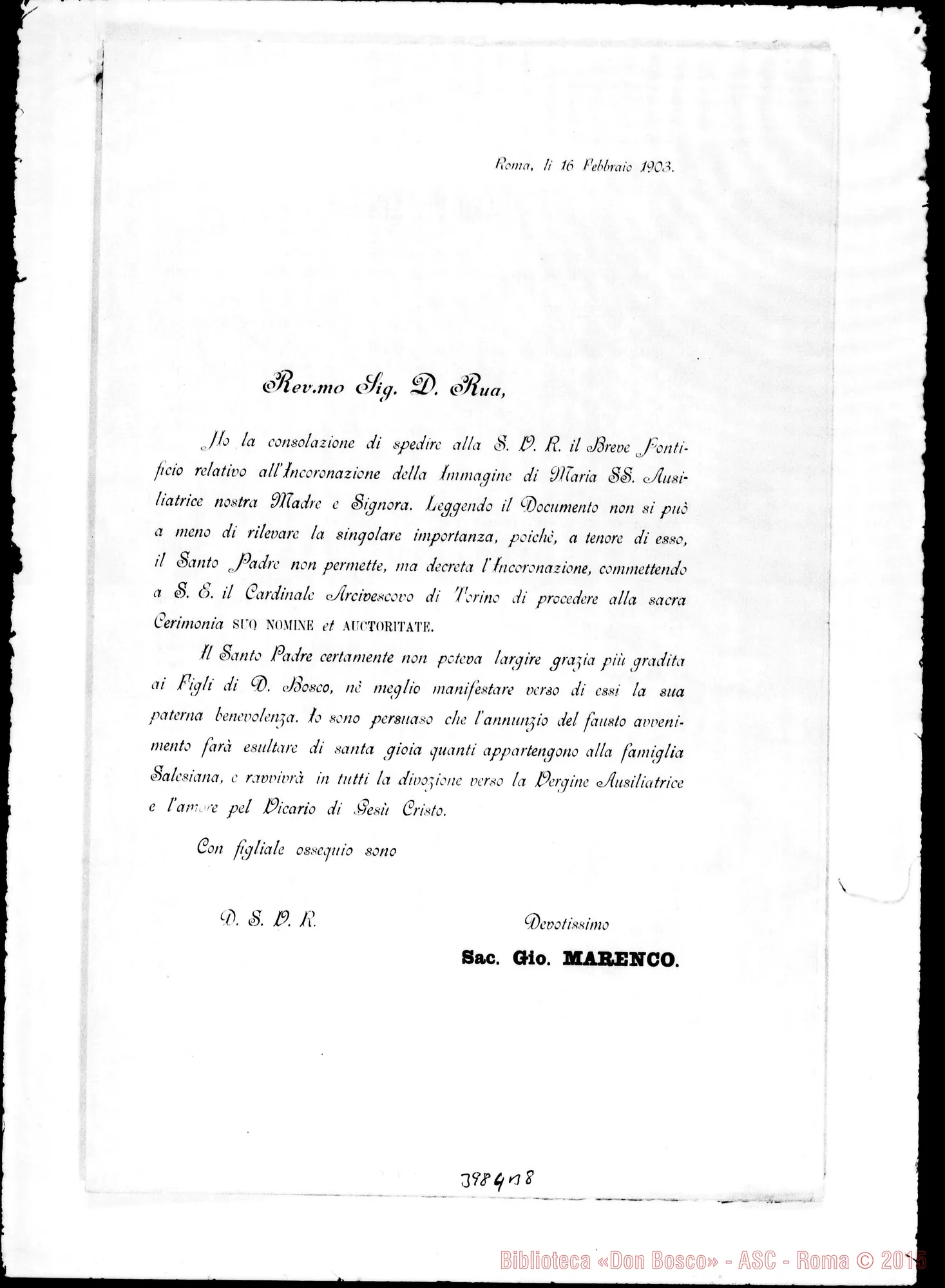Fotogramma B 8 — 18-02- Incoronazione della Vergine Ausiliatrice. Ms. allogr. E stampato