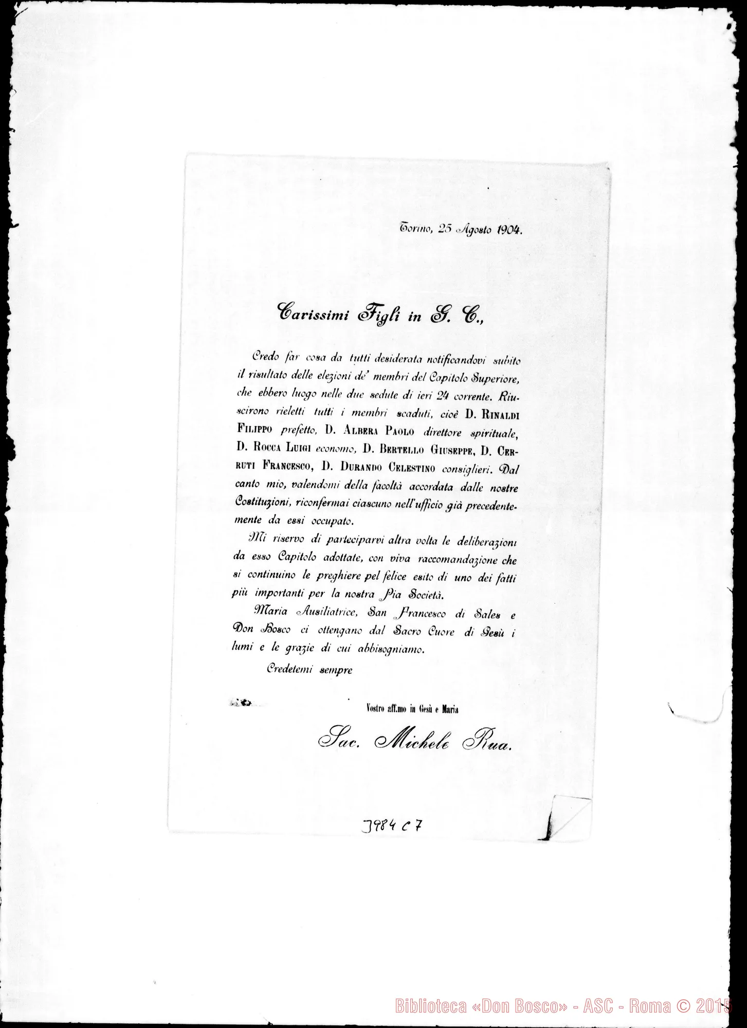 Fotogramma C 7 — 25-08- Elezione dei Membri del Capitolo Superiore. Ms. allogr. E stampato