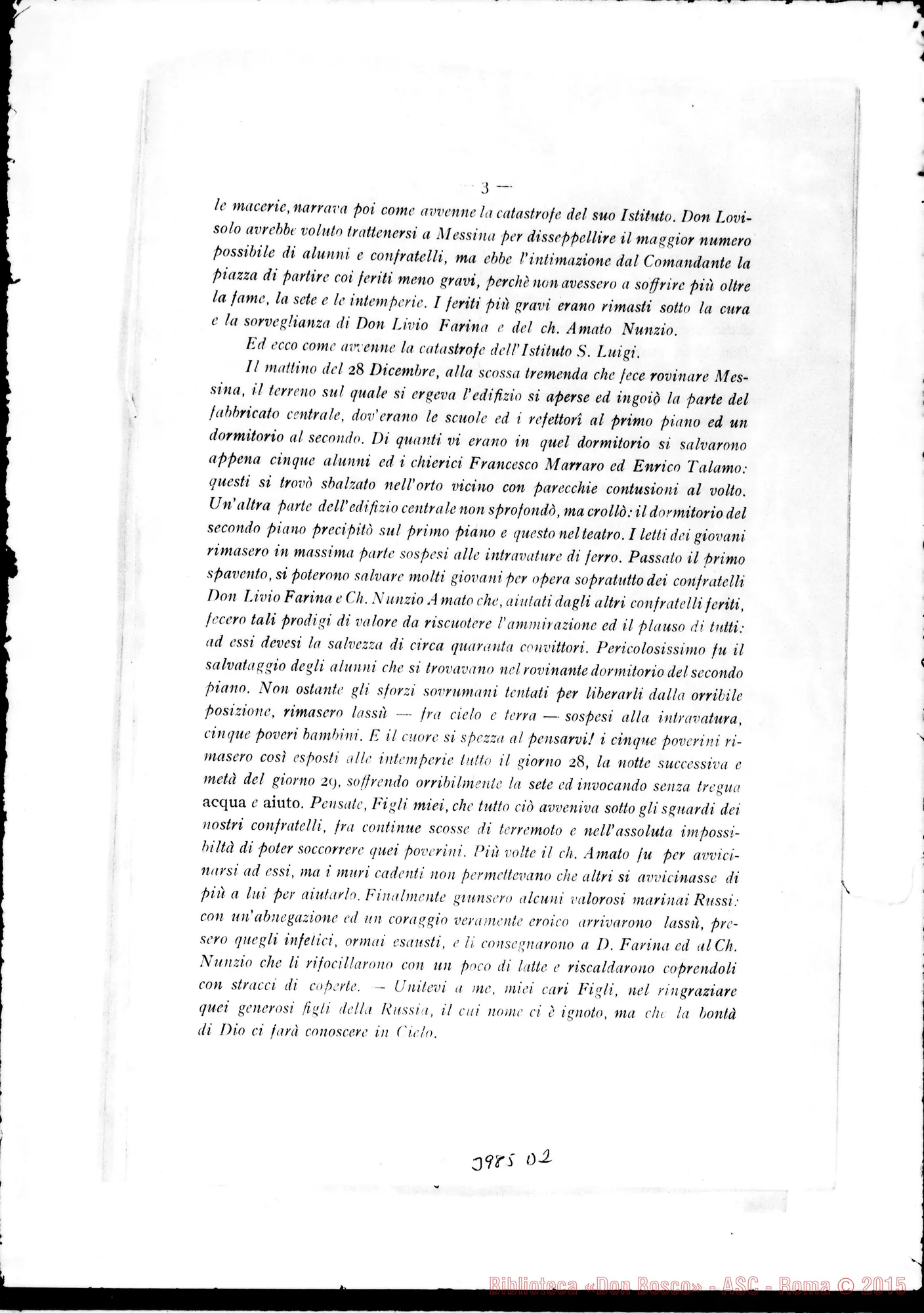 Fotogramma D 2 — 10-01-1909: Disastro della Sicilia E della Calabria. Ms. allogr. E stampato