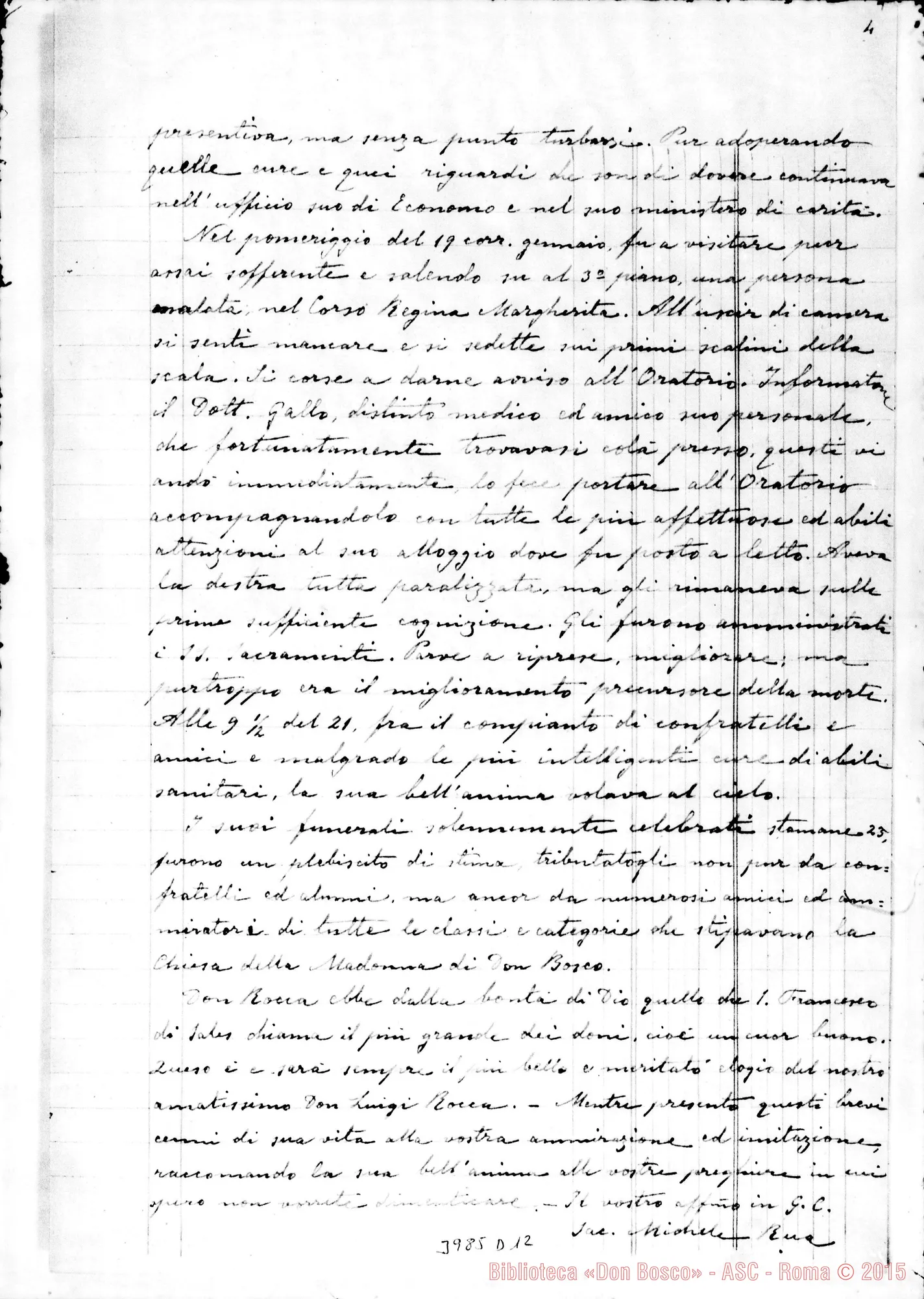 Fotogramma D 12 — 23-01- Morte di D. Luigi Rocca. Ms. allogr.