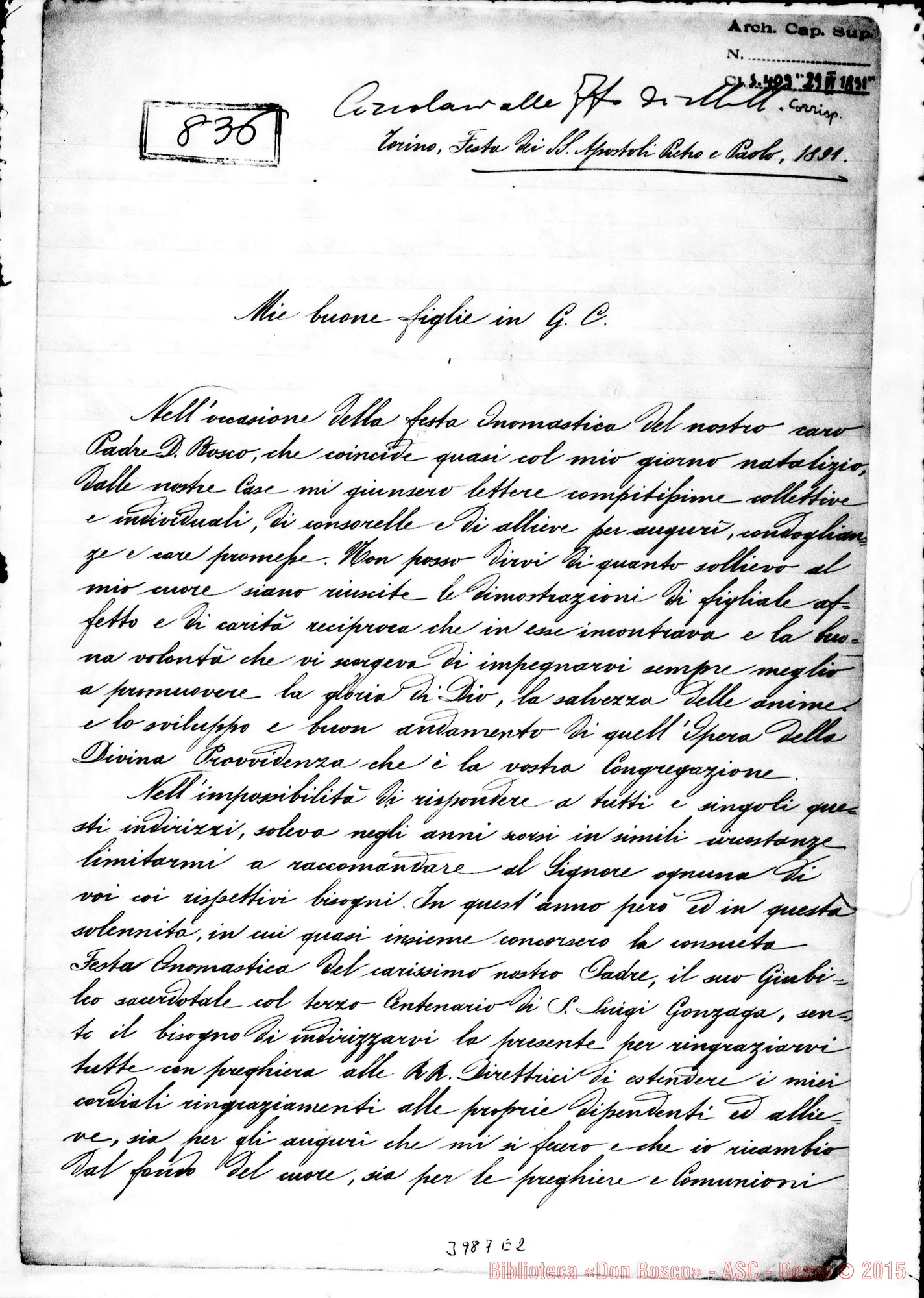 Fotogramma E 2 — 29-06- Ringraziamenti per gli auguri. Ms. allogr.