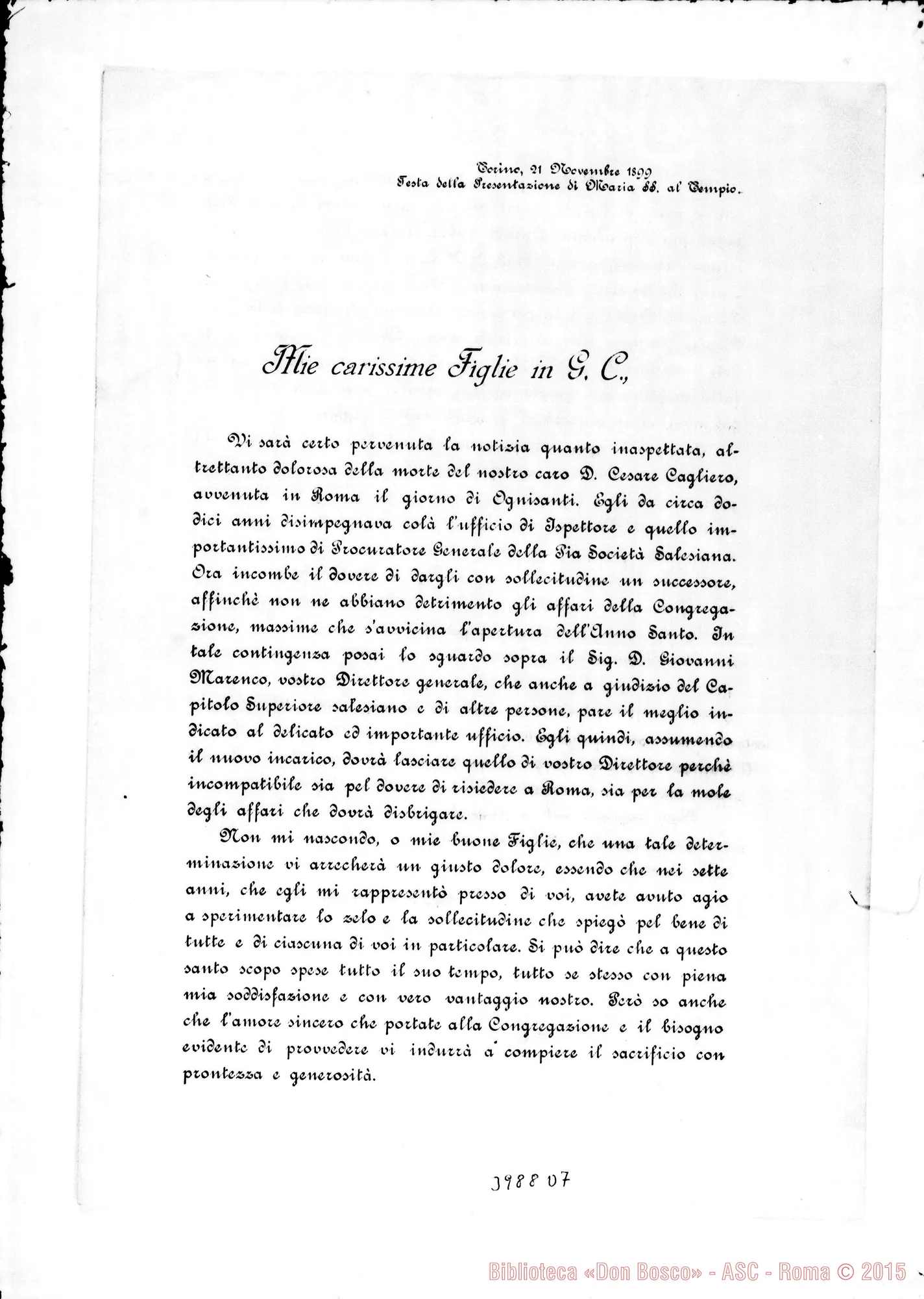 Fotogramma D 7 — 21-11- Morte di D. Cesare Cagliero. Ms. allogr. E stampato