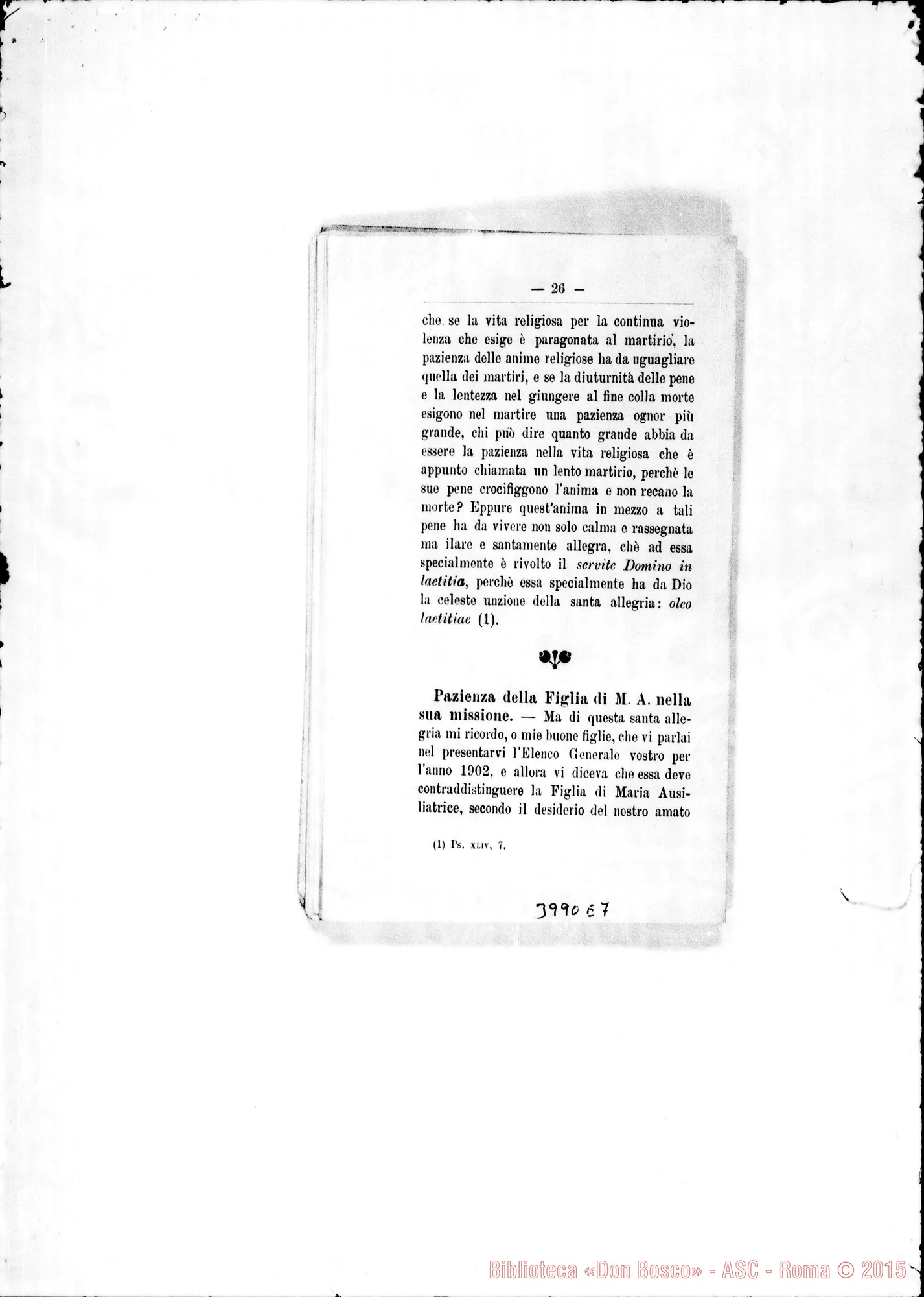 Fotogramma E 7 — 31-12-1904: «Cliaritatem habete, quod est vinculum perfectìonis». Stampato