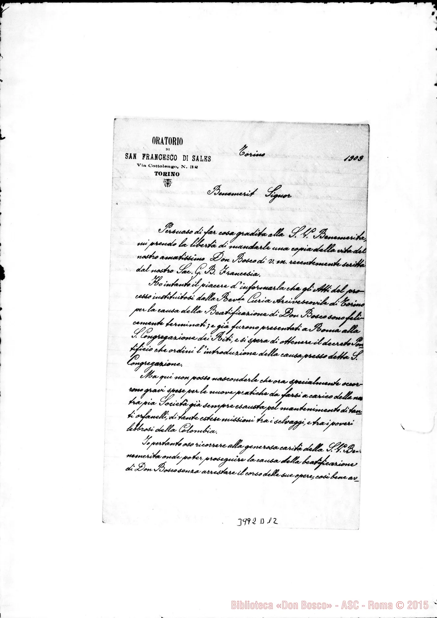 Fotogramma D 12 — Invia vita di D. Bosco. Minuta ms. allogr. Due copie
