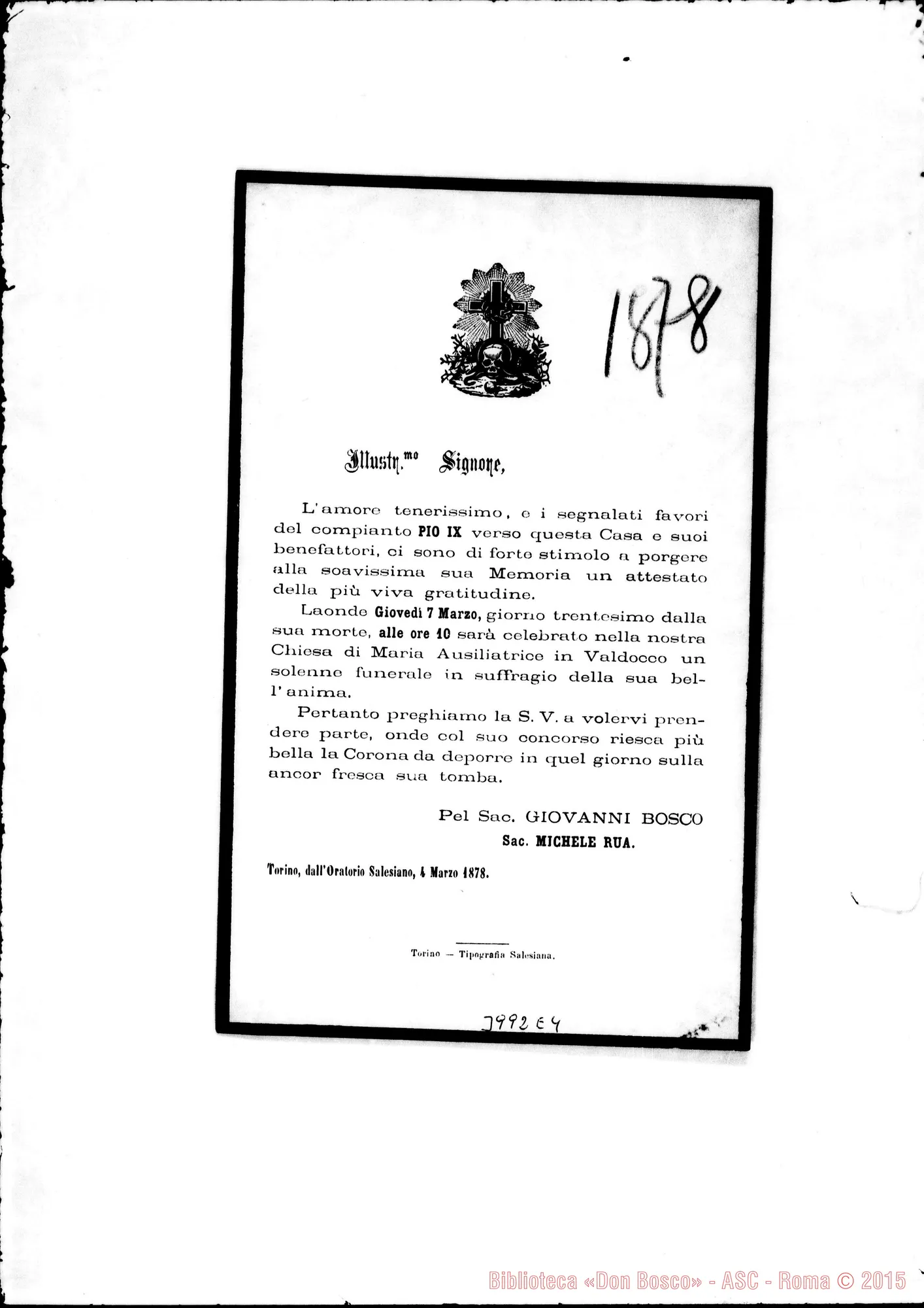 Fotogramma E 4 — 4-03-1878: Alla memoria di Pio IX. Stampato