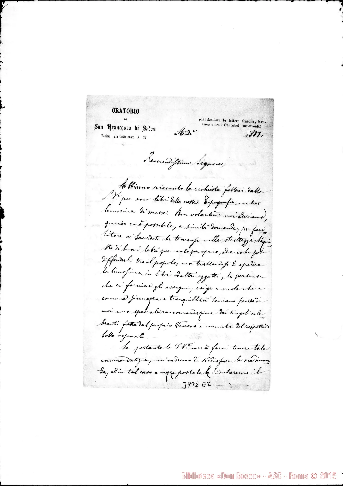 Fotogramma E 7 — 1883: Libri della Tipografia contro limosina di Messe. Ms. allogr.