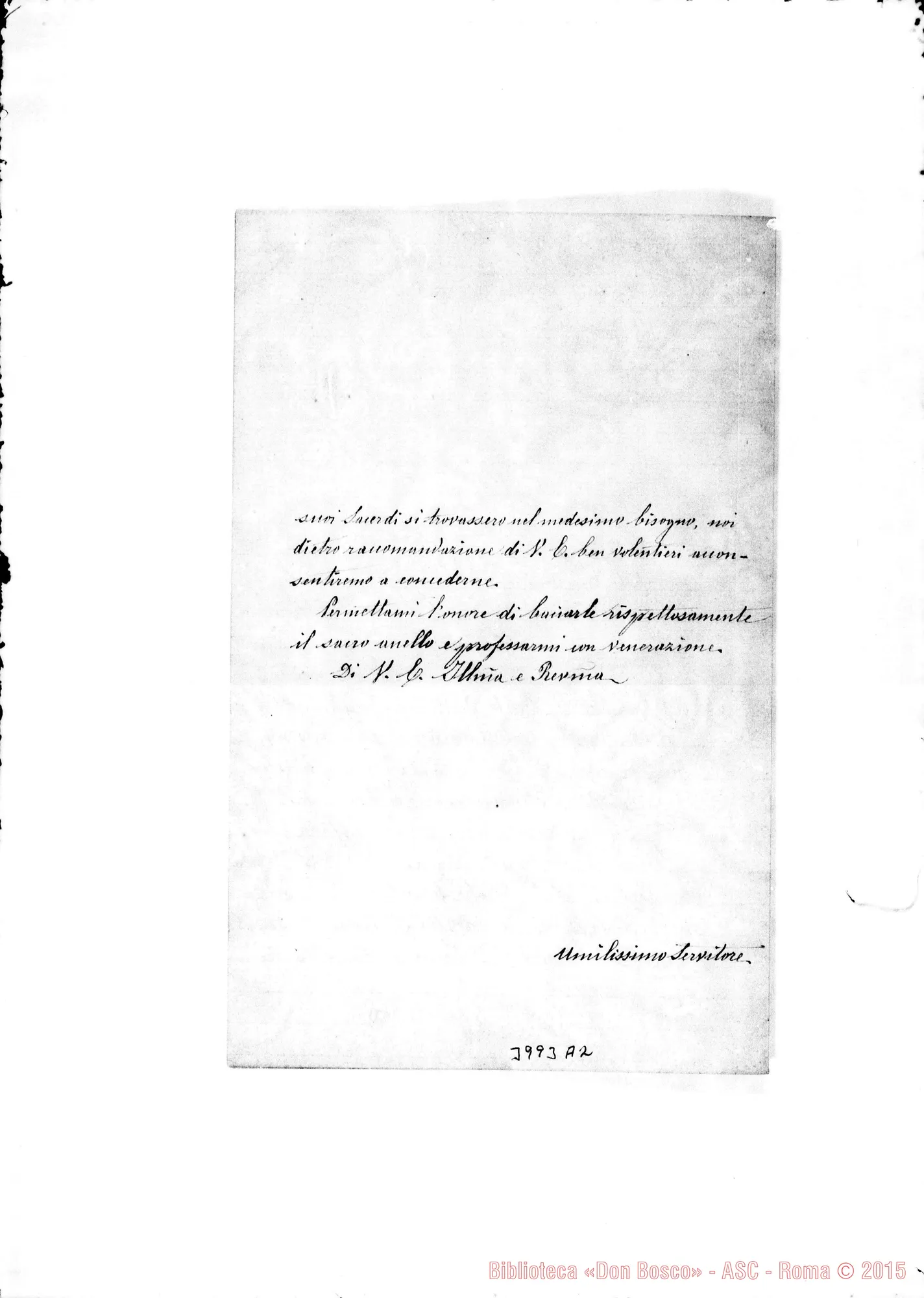 Fotogramma A 2 — Chiede limosine di Messe. Minute allogr.