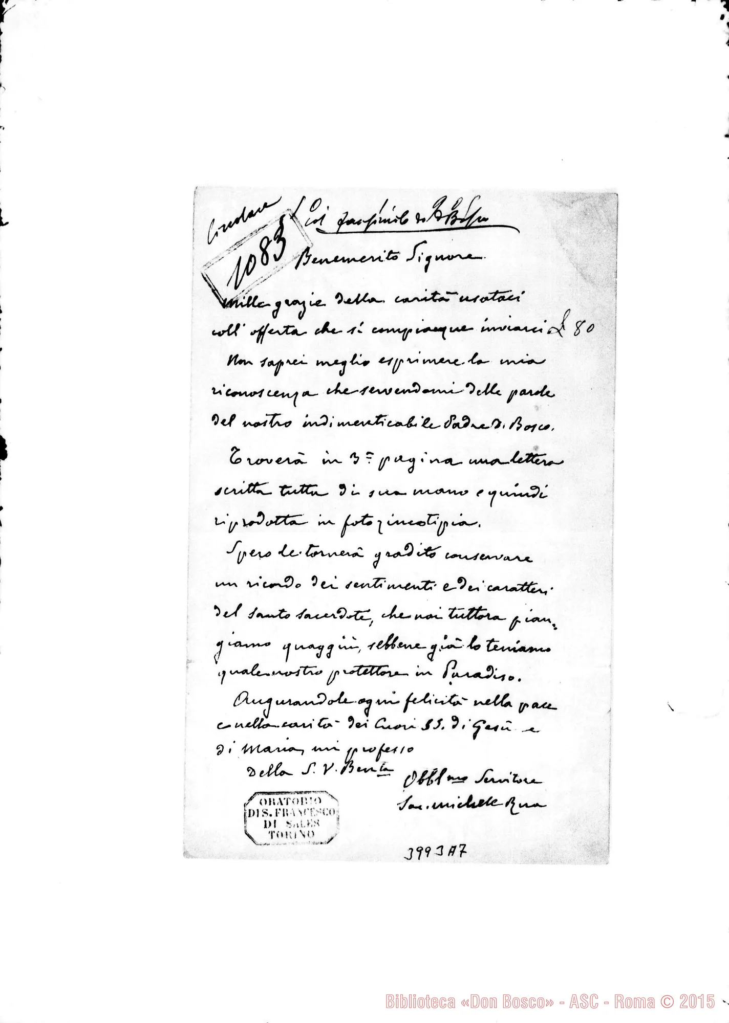 Fotogramma A 7 — 1886: Circolare litografata per ringraziare delle offerte
