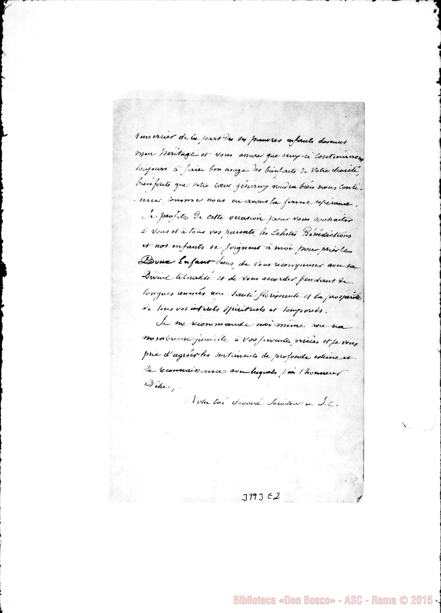 Fotogramma E 2 — 26-12- Minuta di lettera in francese. Ms. allogr.