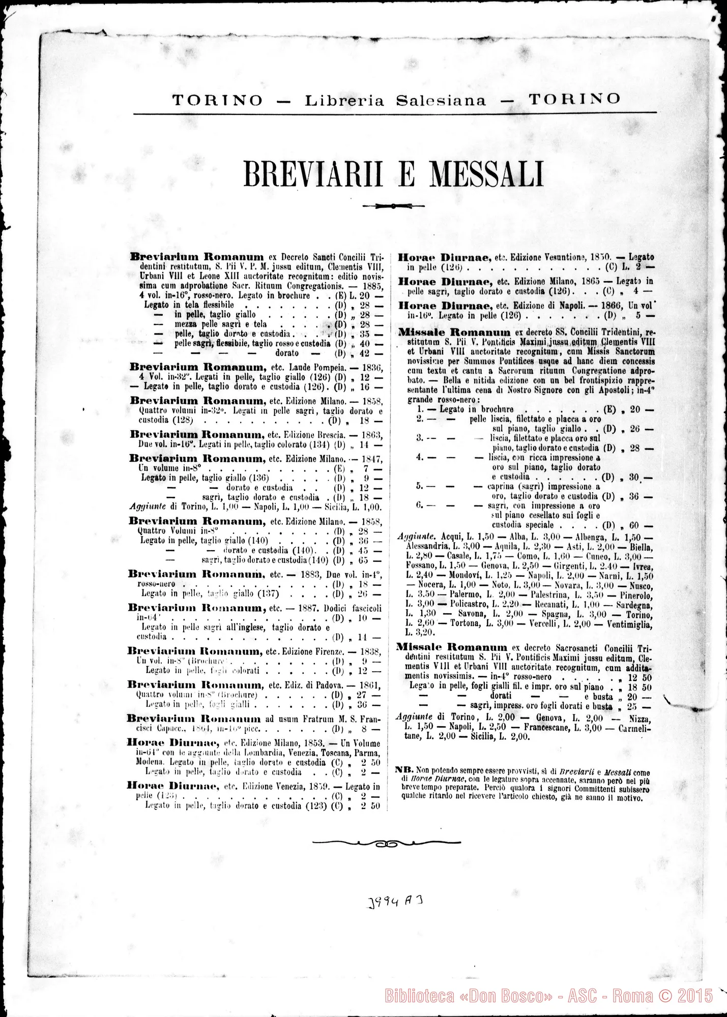 Fotogramma A 3 — 4-03-1889: Per diffondere libri di devozione E pietà. Ms. allogr. E stampato