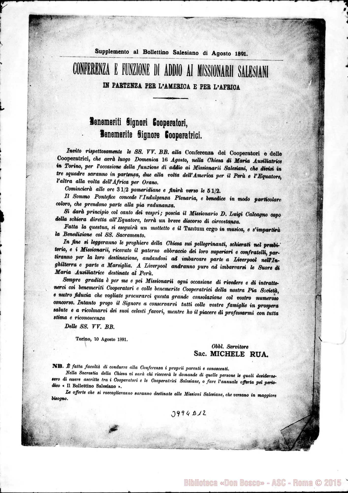 Fotogramma D 12 — 10-08- Partenza dei Missionari per il Perù. Stampato