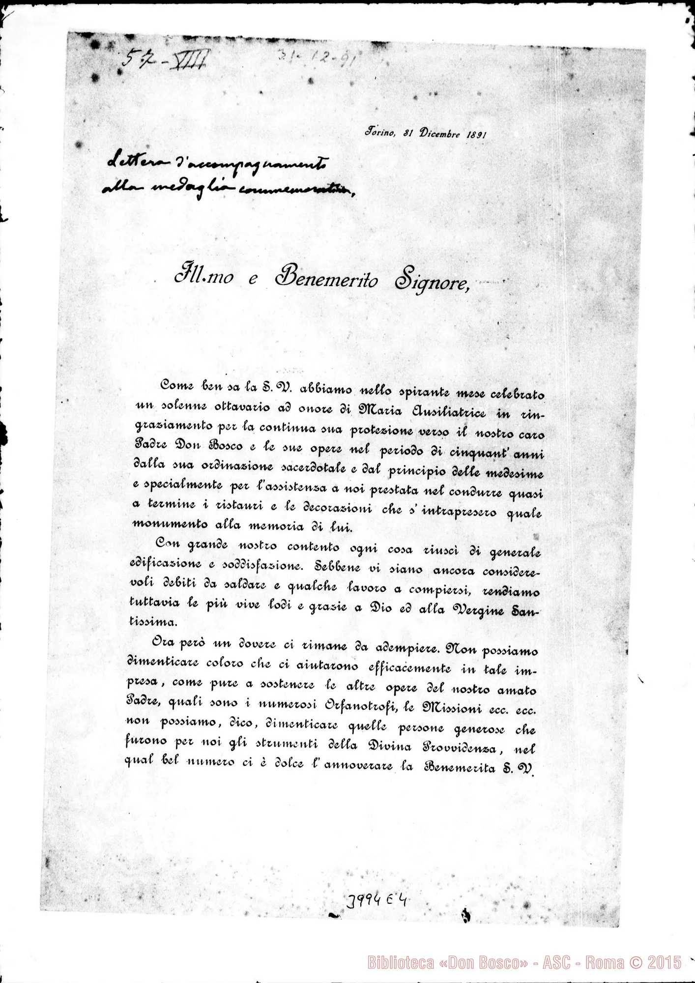 Fotogramma E 4 — 31-12- Medaglia commemorativa. Stampato con autogr. Rua
