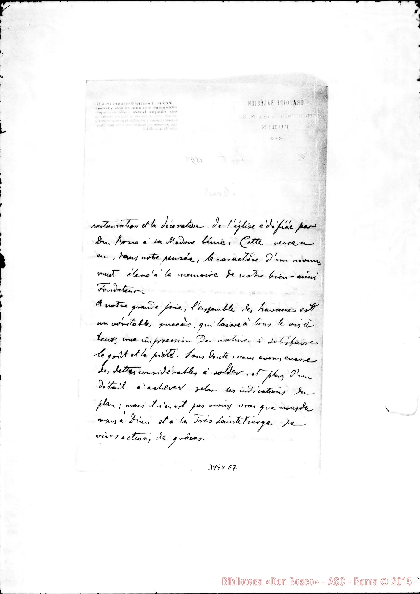 Fotogramma E 7 — 6-01-1892: Gratitudine. Due copie ms. allogr. con firma autogr. Rua