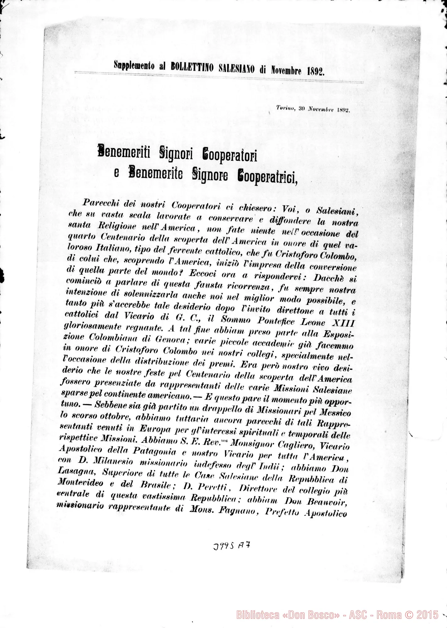 Fotogramma A 7 — 30-11- Quarto Centenario della scoperta dell’America. Stampato